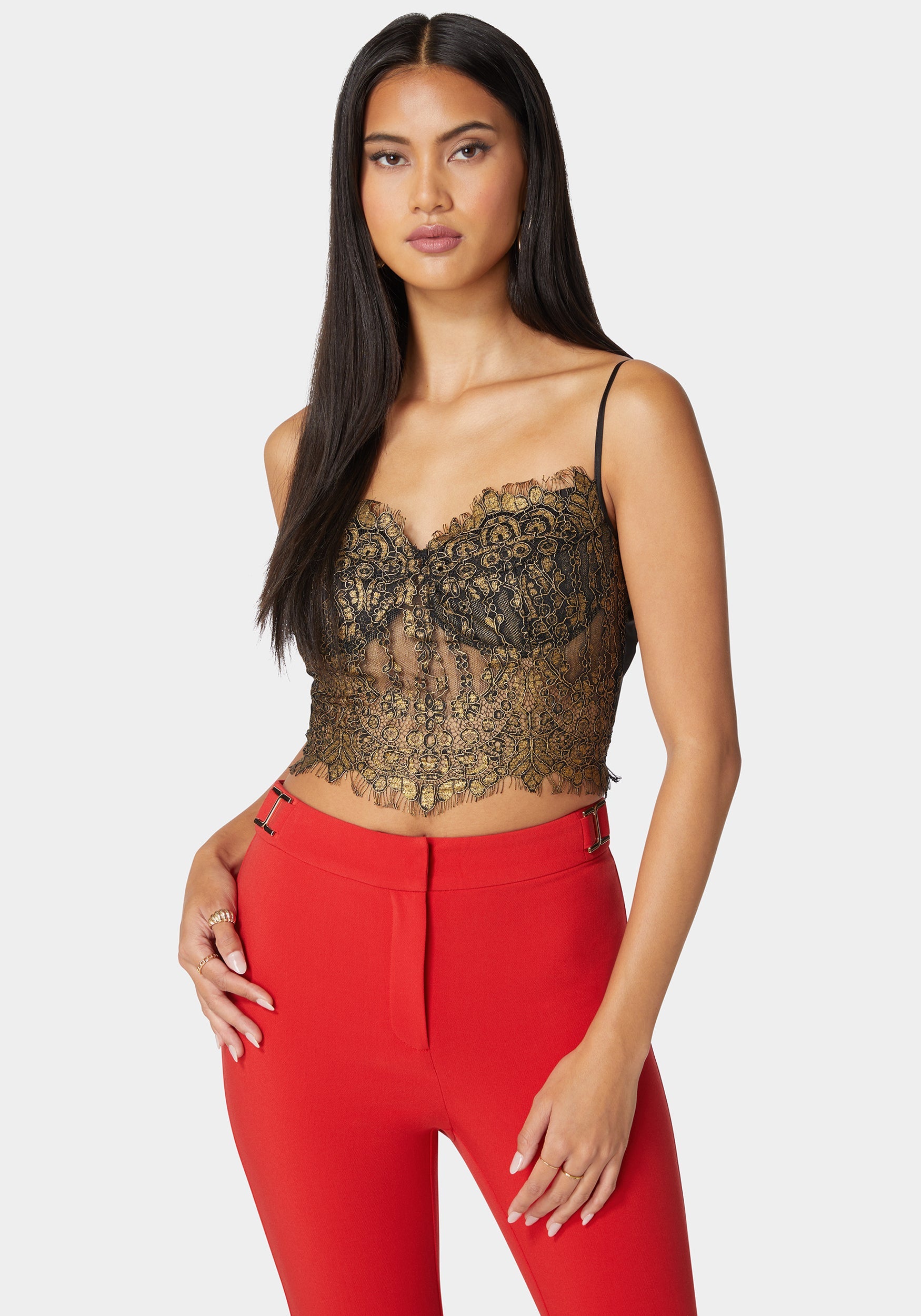 Metallic Foiled Scallop Edge Lace Corset-Beilave