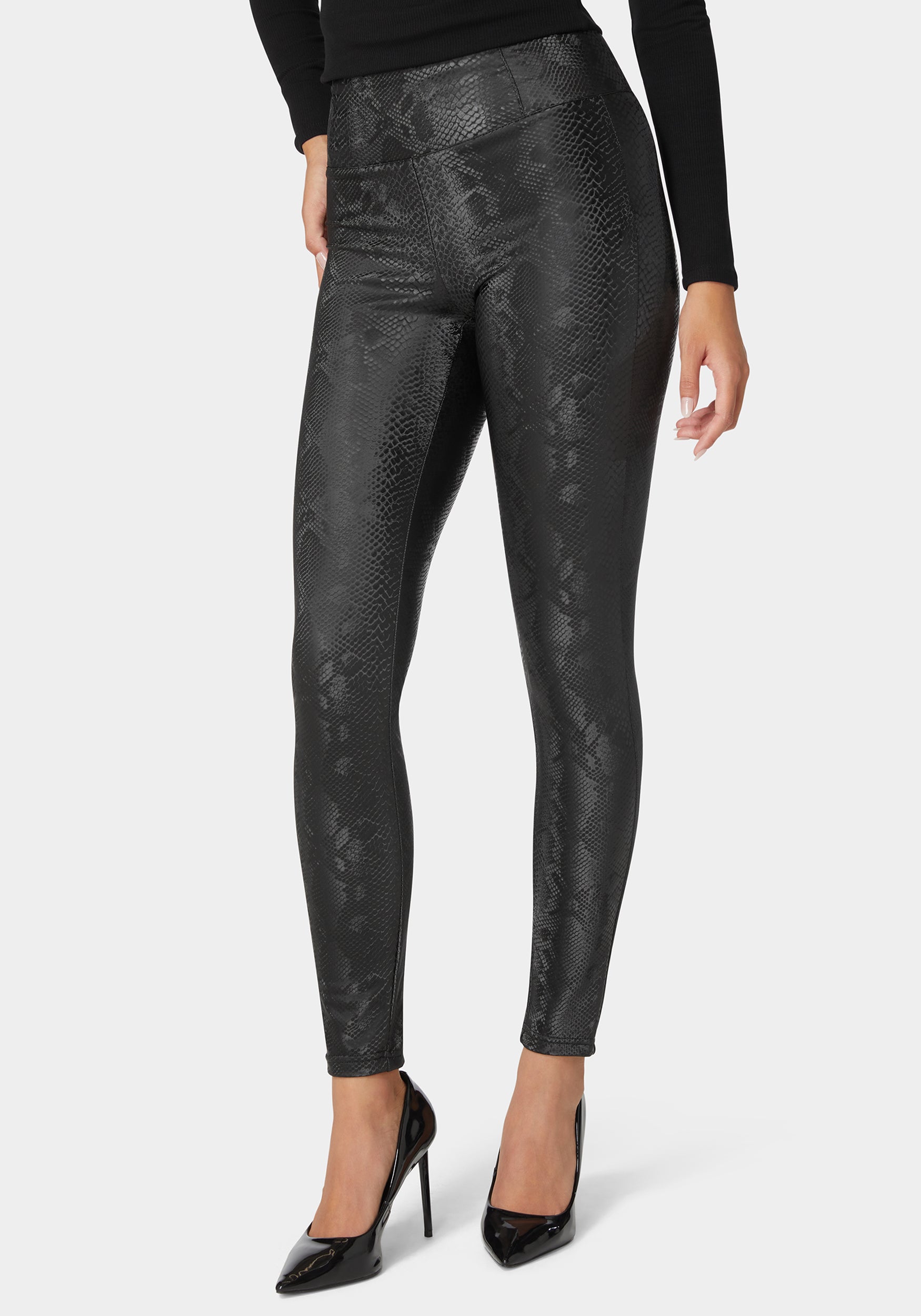 High Waist Embossed Vegan Leather Legging-Beilave