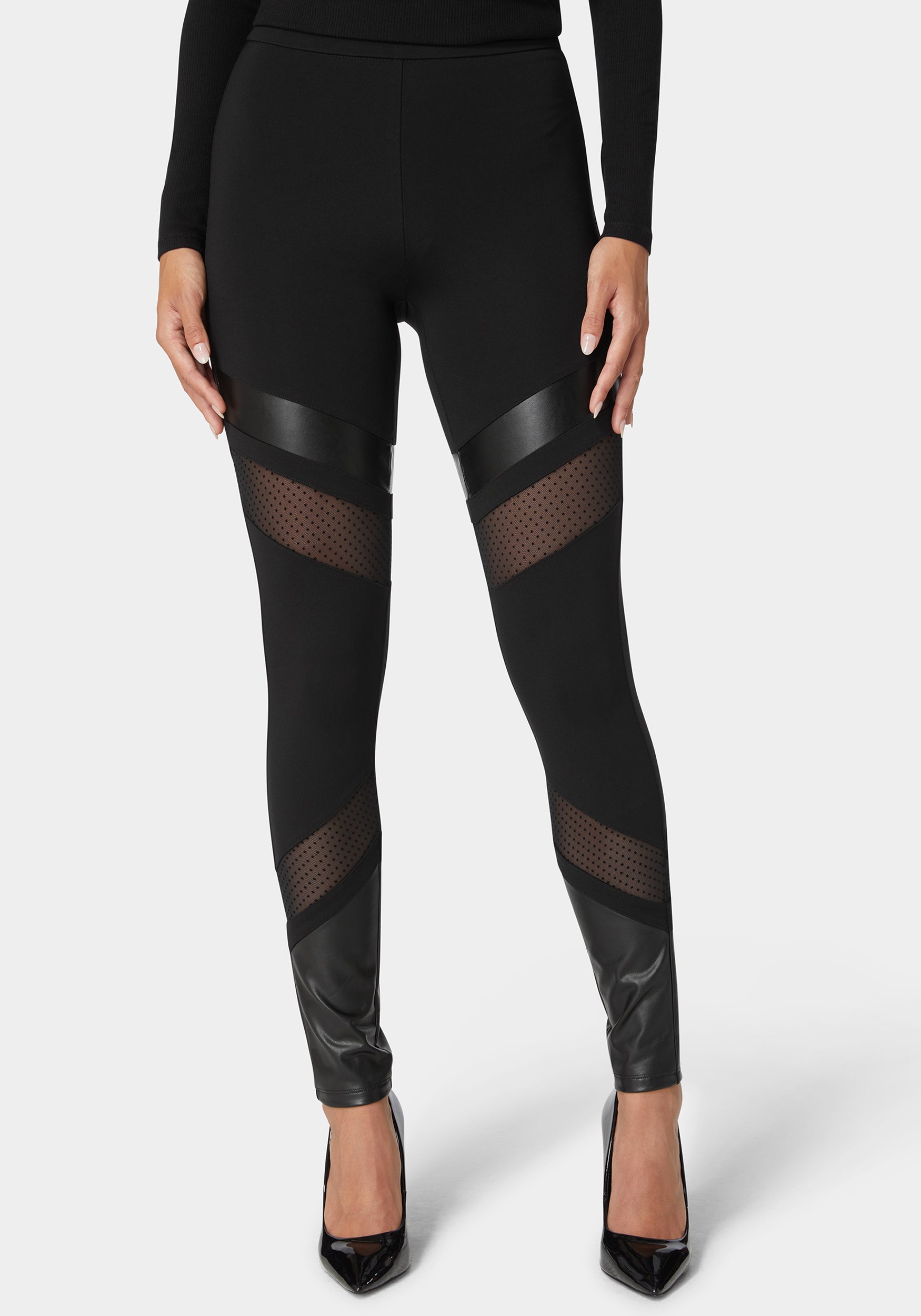 Natural Waist Swiss Dot & Vegan Leather Insert Pdr Legging-Beilave