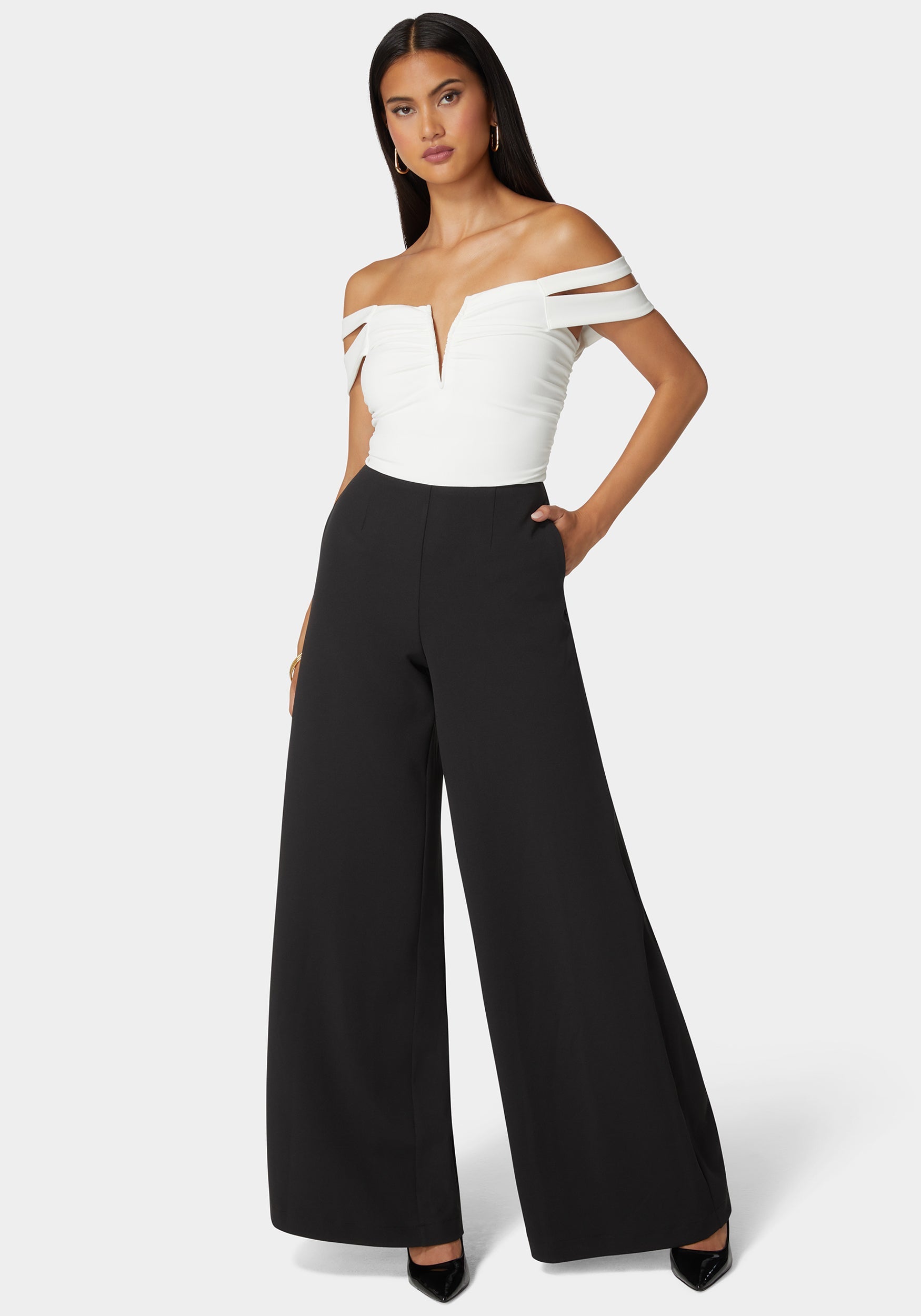 Off Shoulder Full Wide Leg Jumpsuit-Beilave