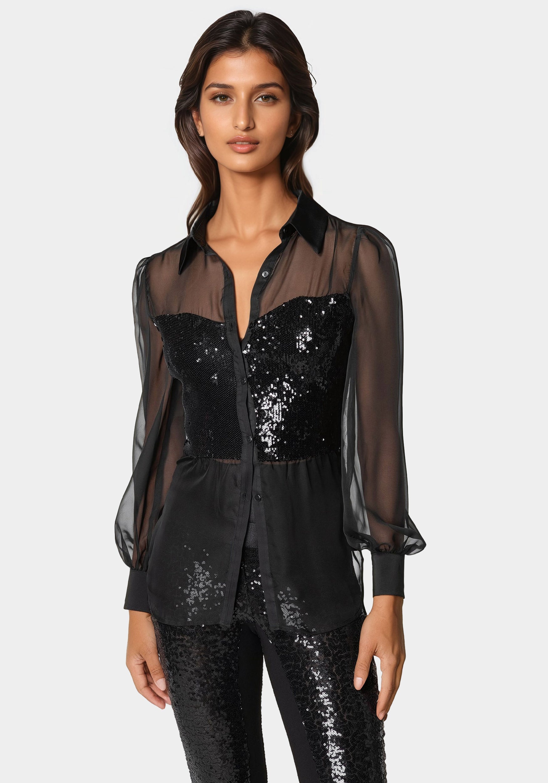Sequin Fooler Chiffon Blouse-Beilave