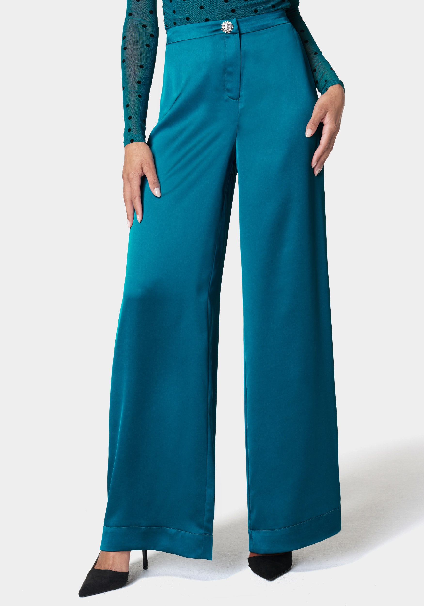 High Waist Satin Wide Leg Pant-Beilave