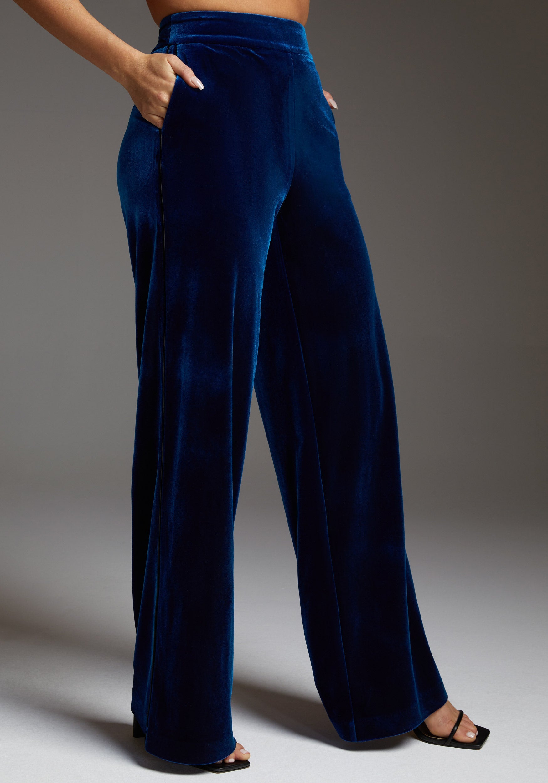 High Waist Velour Wide Leg Pant-Beilave