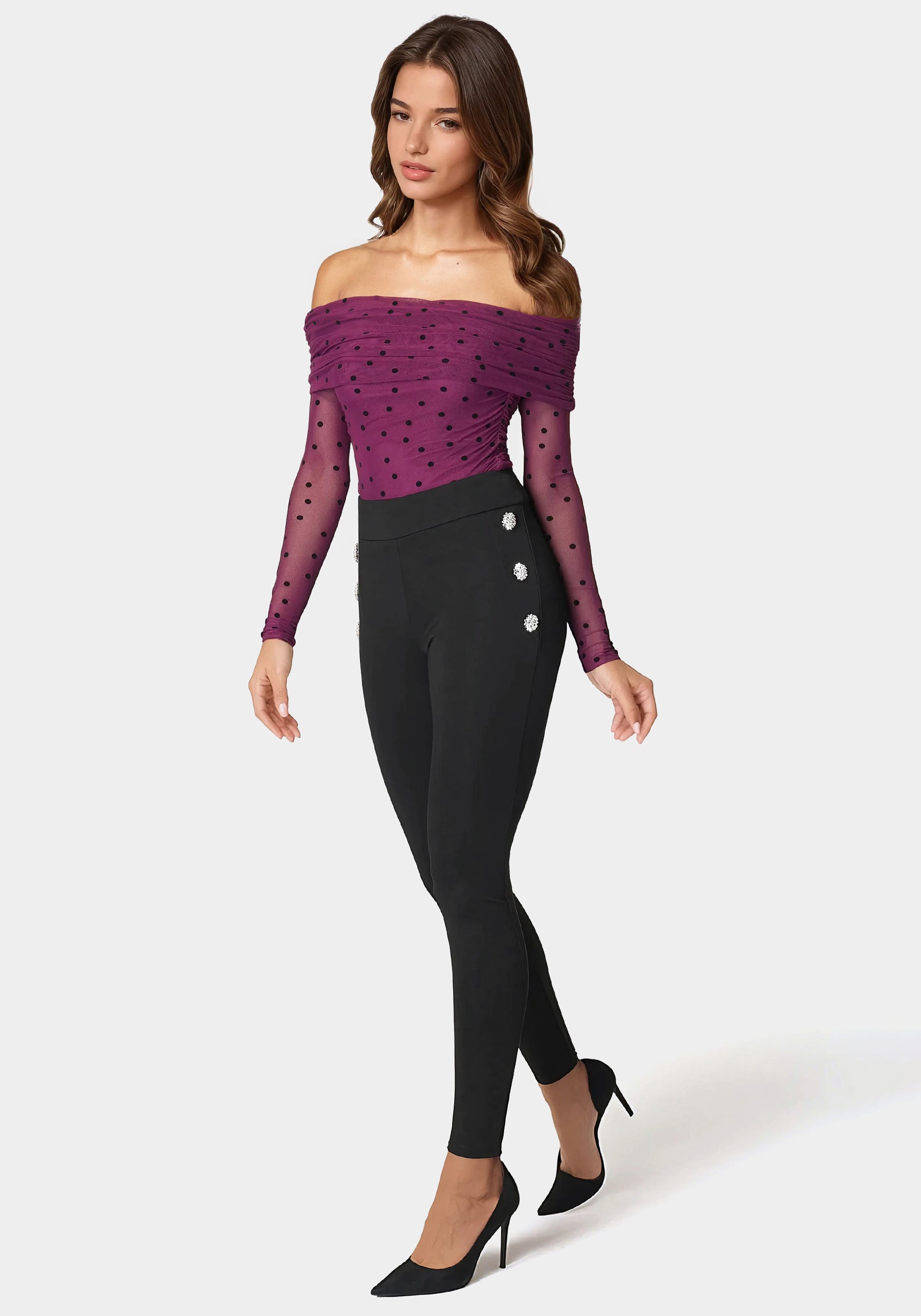 High Waist Rhinestone Button Legging-Beilave