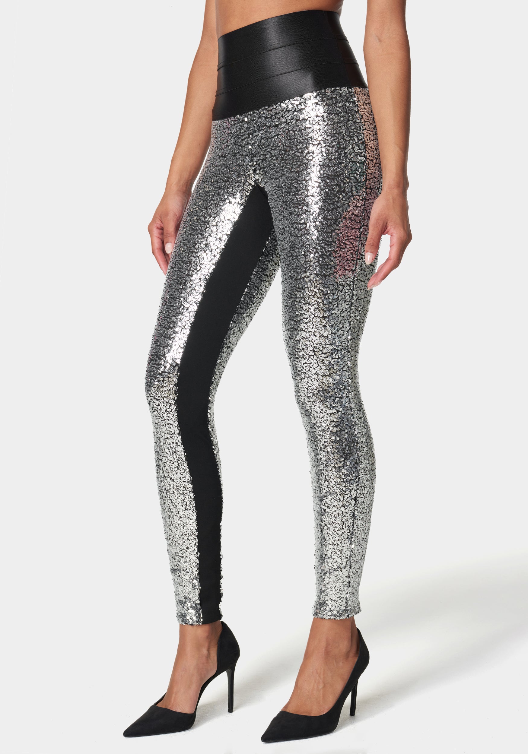 Satin Elastic Waistband Sequin Legging-Beilave