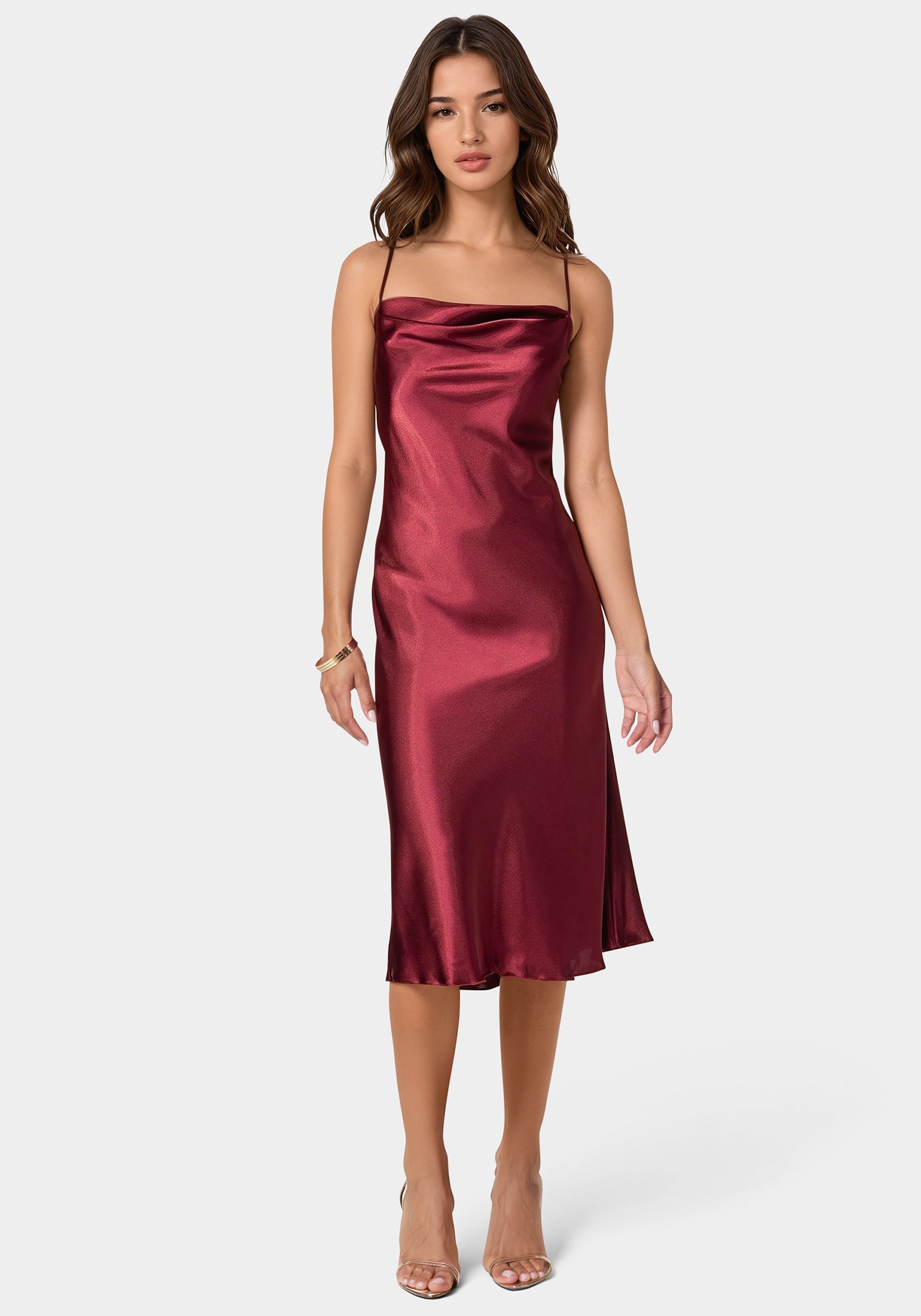 Satin Midi Slip Dress-Beilave