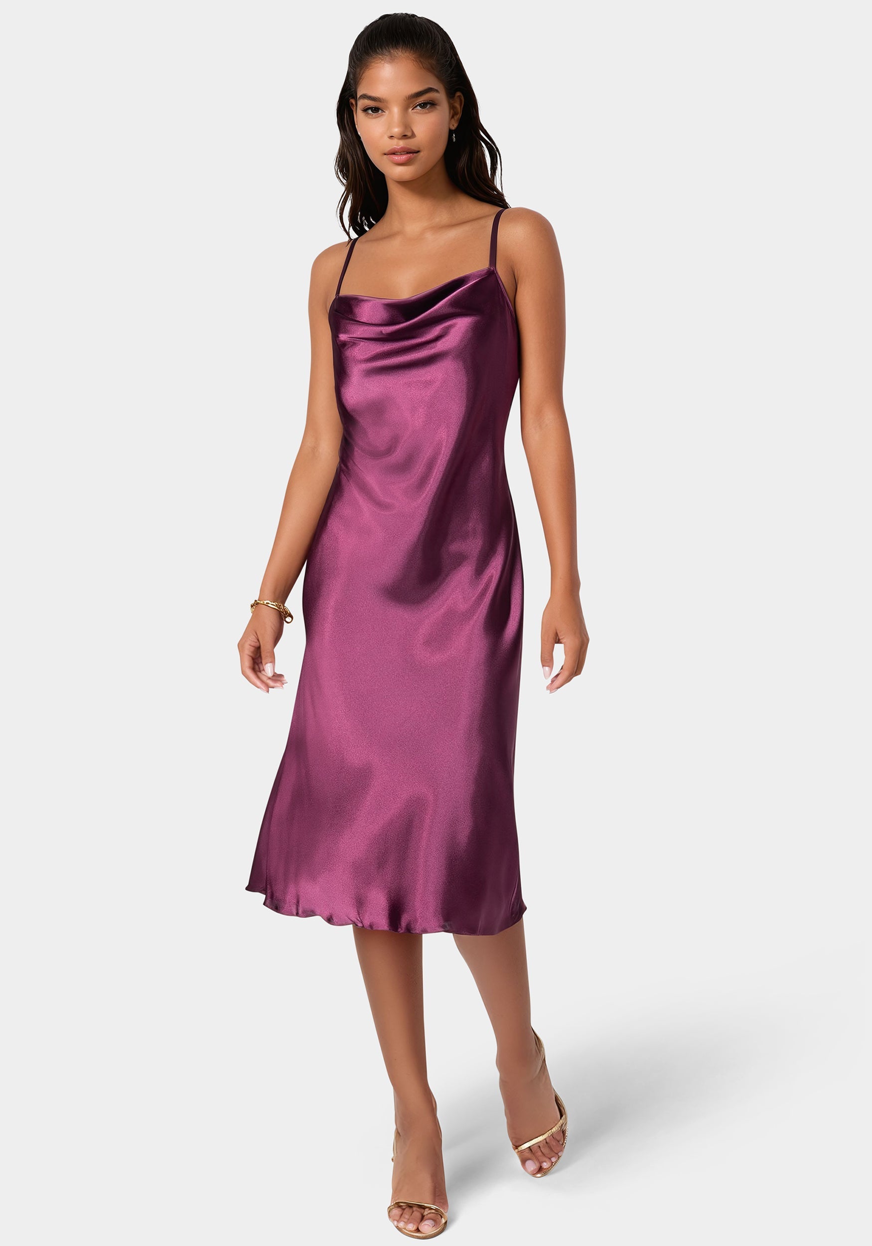 Satin Midi Slip Dress-Beilave