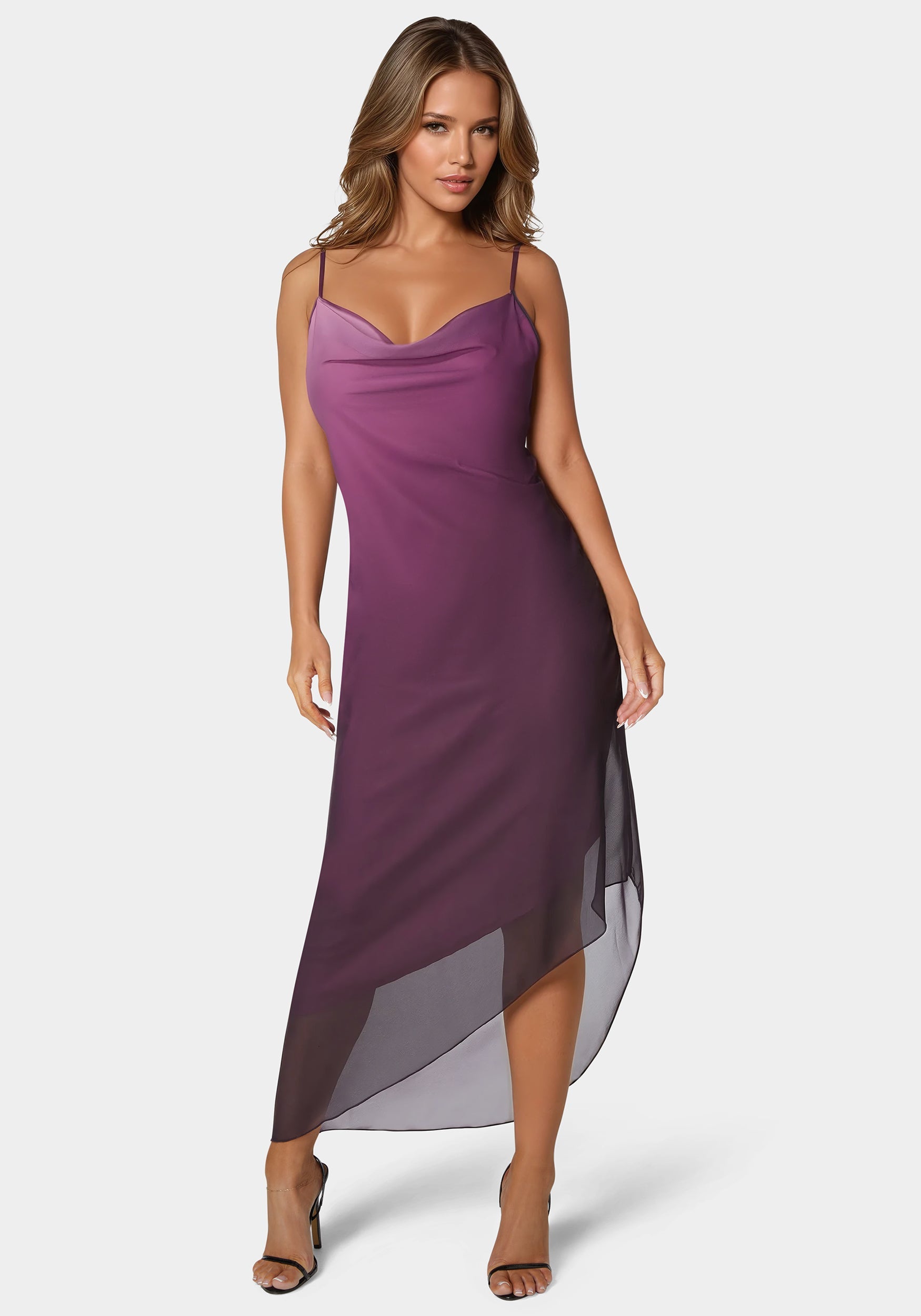Ombre Chiffon Cowl Dress-Beilave