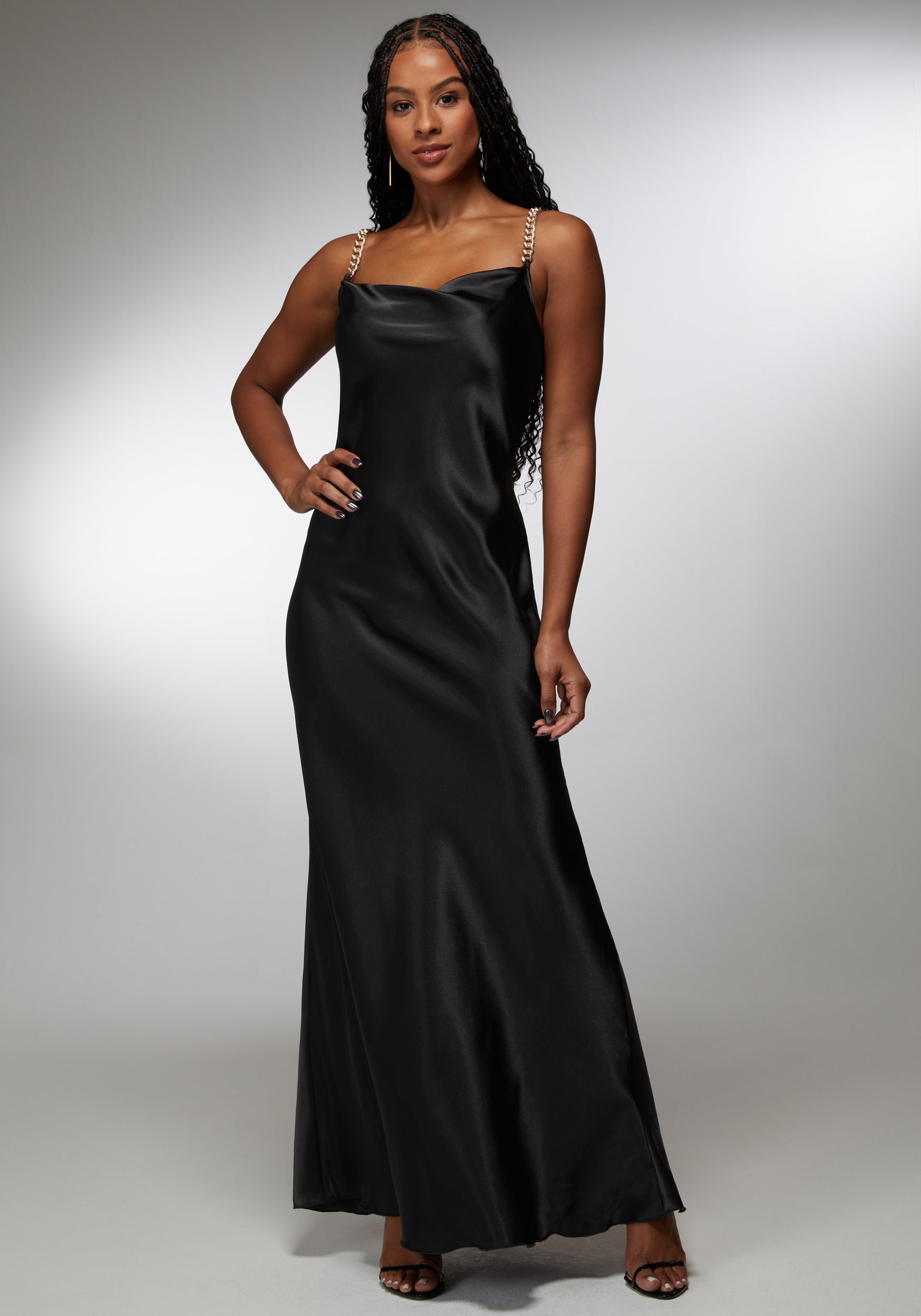 Satin Maxi With Gold Chain Straps-Beilave