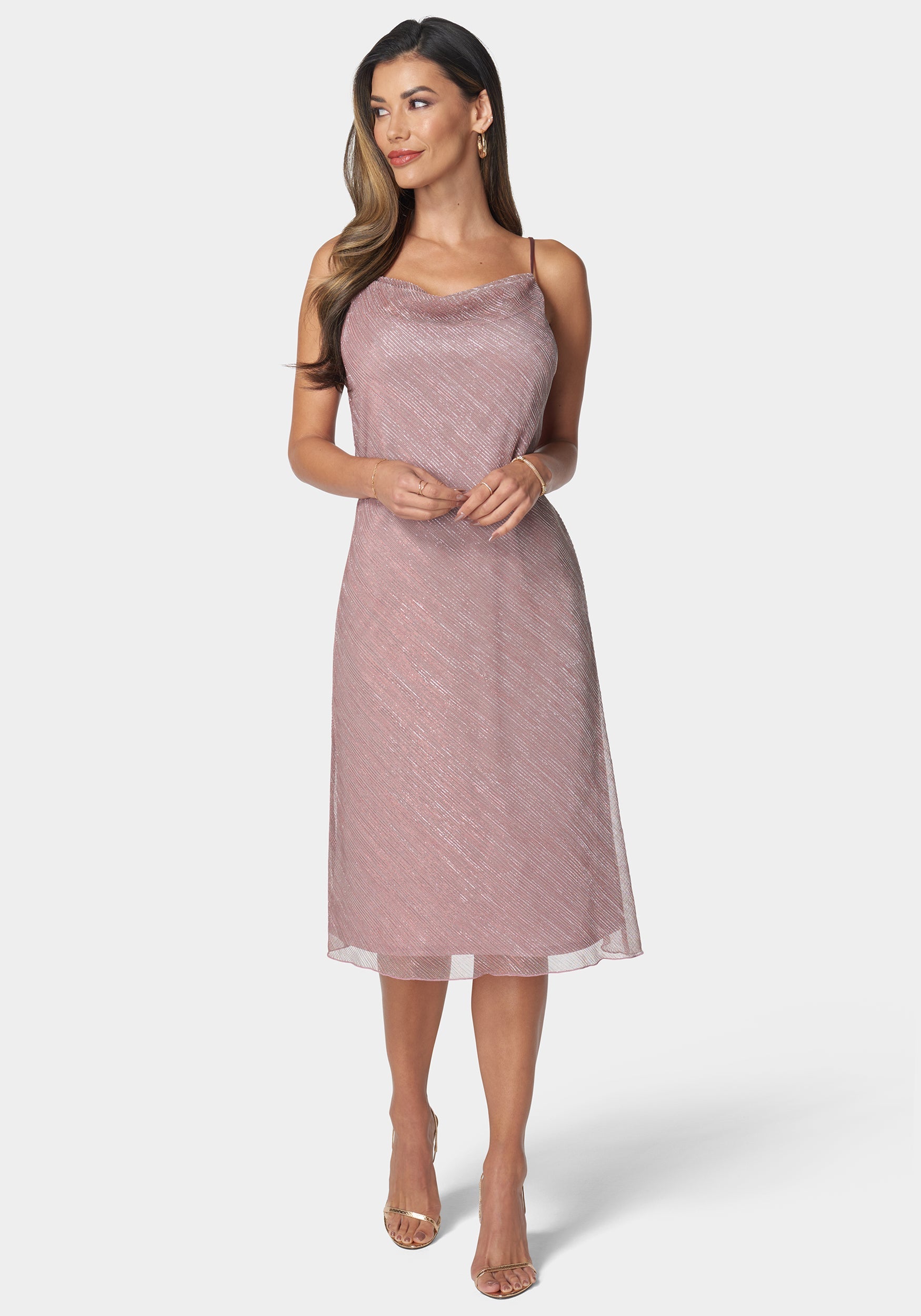 Ombre Pleat Cowl Midi Dress-Beilave