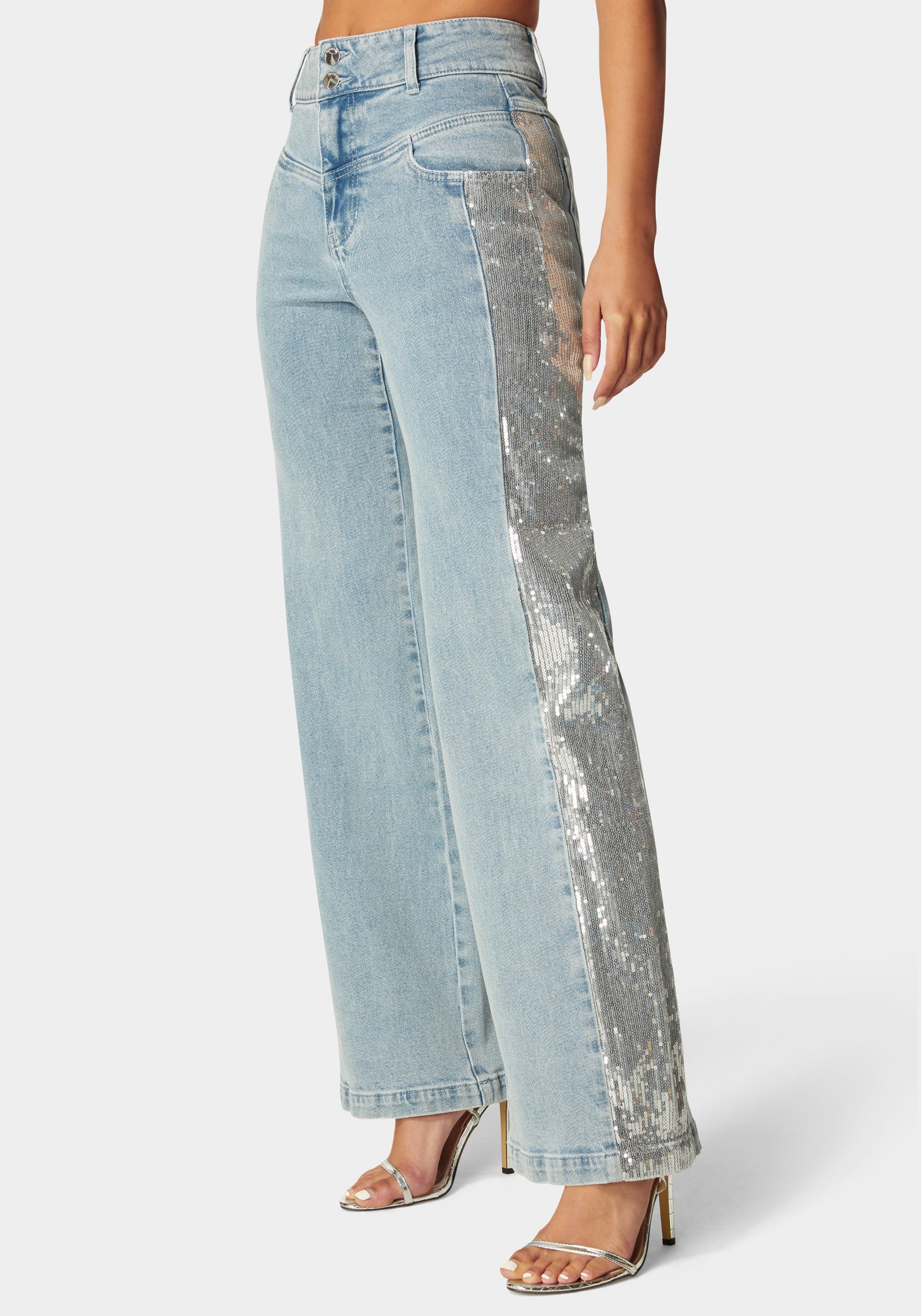 High Waist Sequin Wide Leg Jeans-Beilave