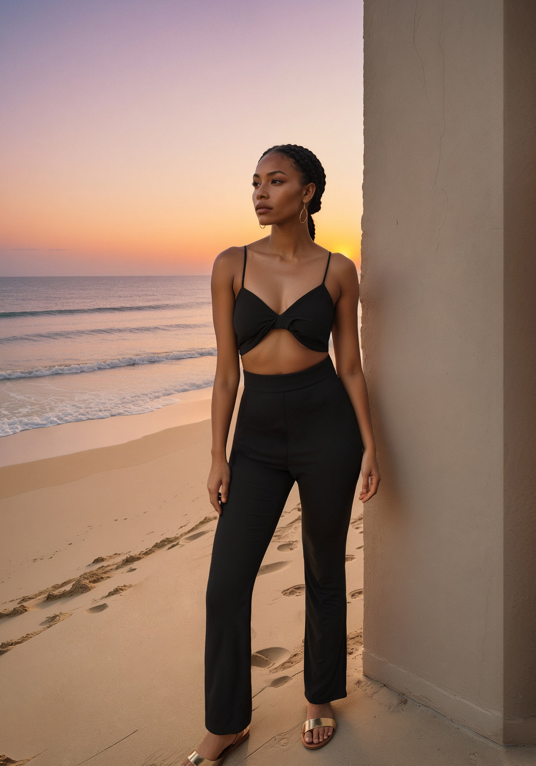 Twist Front Wide Leg Jumpsuit-Beilave