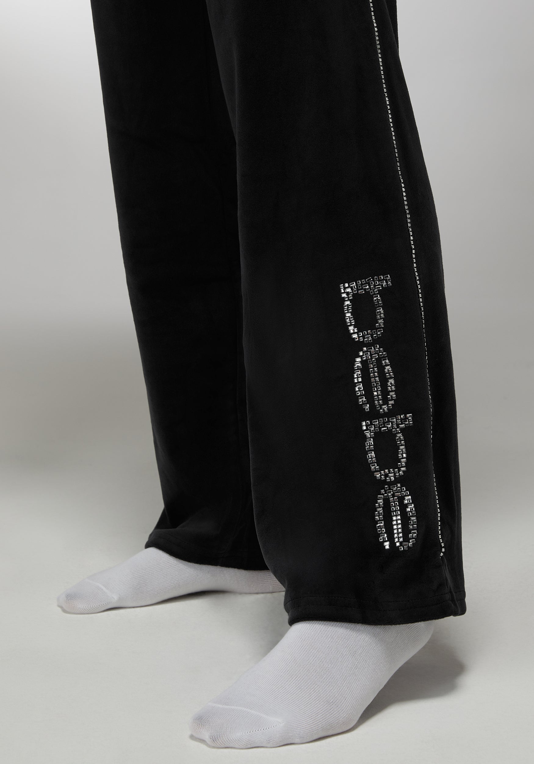 Rhinestone Detail Velour Pant-Beilave