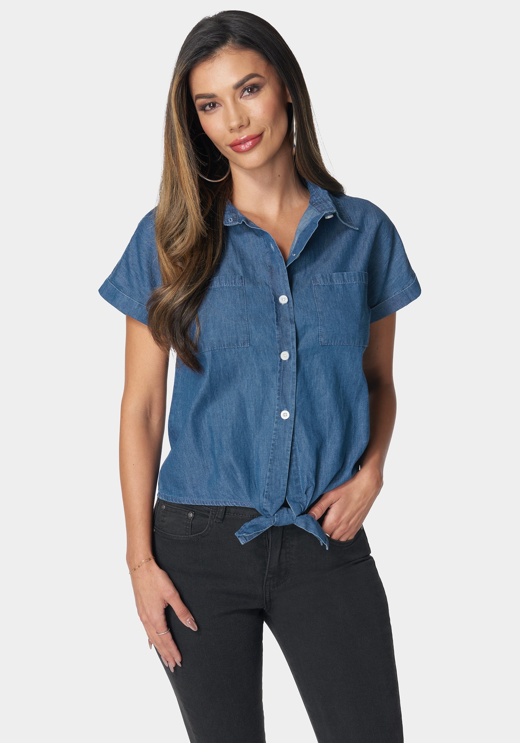 The Tie Front Denim Shirt-Beilave