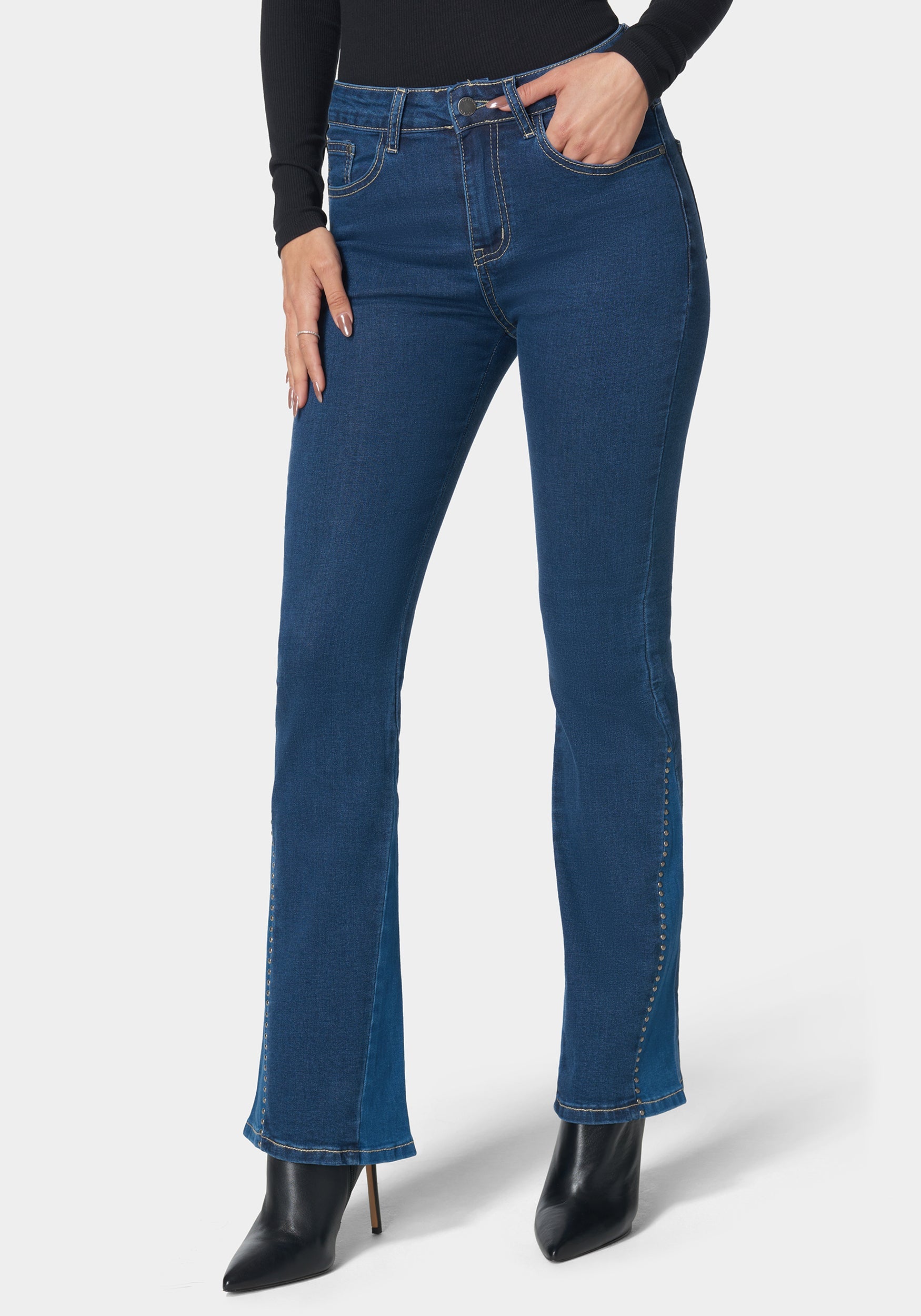 V Flare Jean With Rhinestones-Beilave