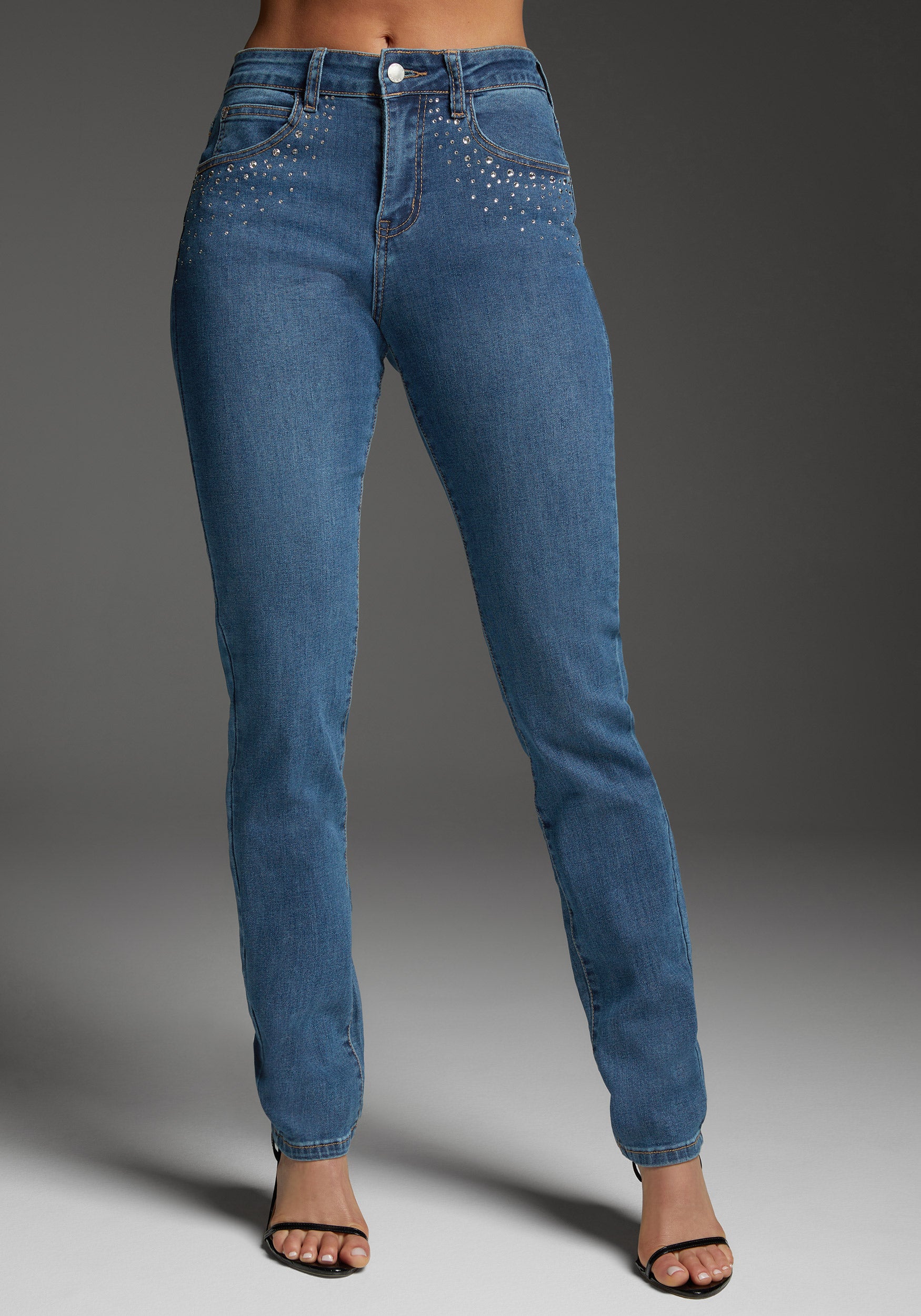 Beilave Slim Jean Embellished With Crystals by Beilave-Beilave