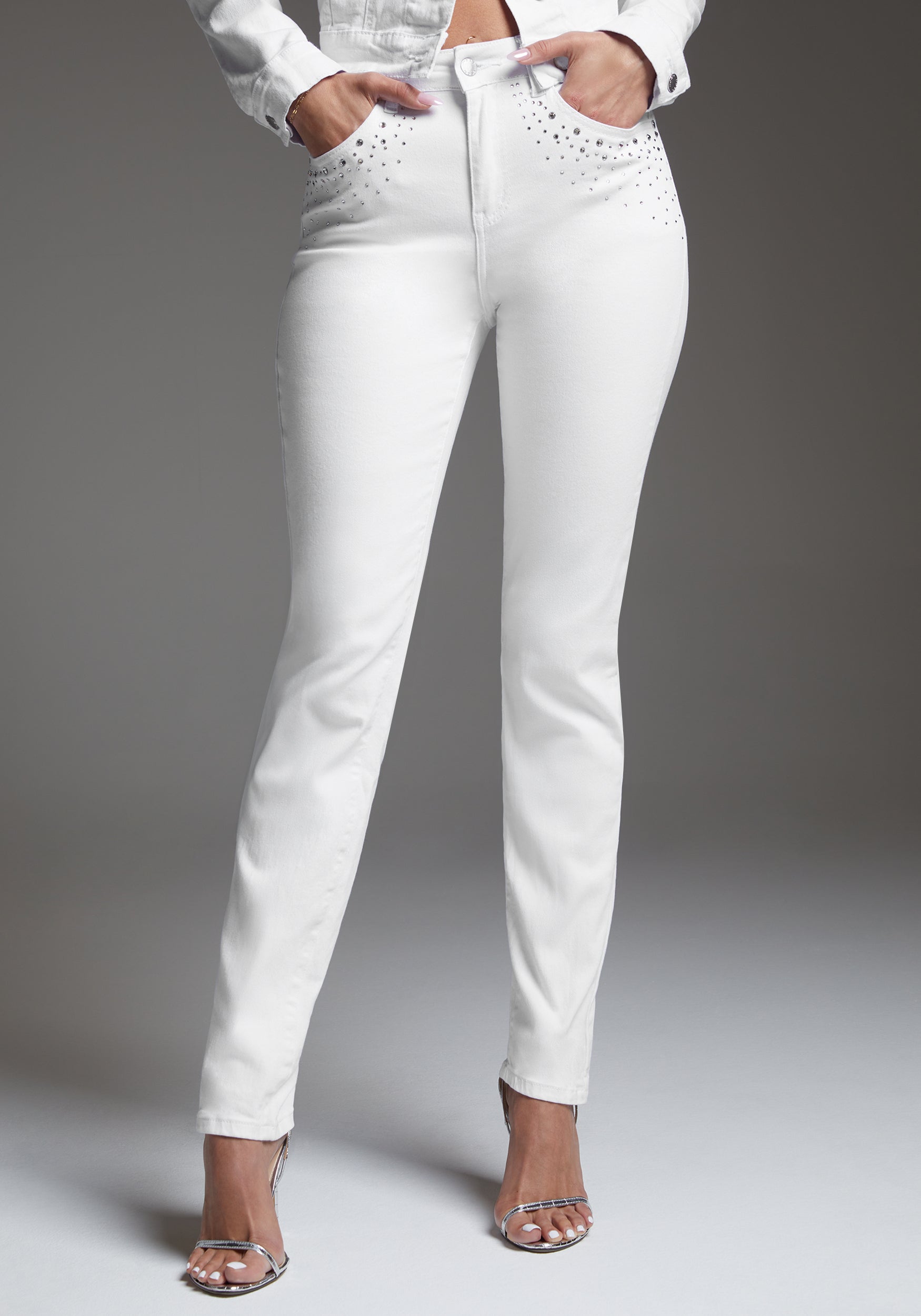 Beilave Slim Jean Embellished With Crystals by Beilave-Beilave