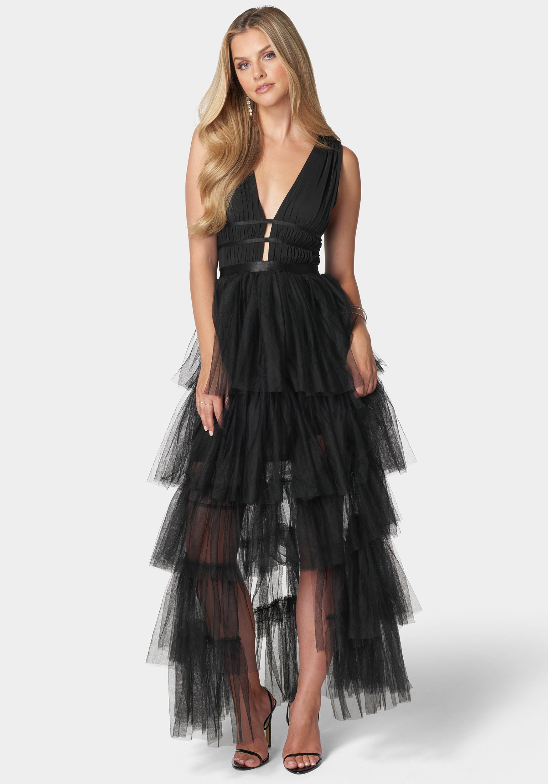 Tiered High Low Mesh Dress-Beilave