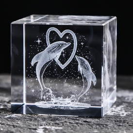Crystal cube in-body carving ornaments