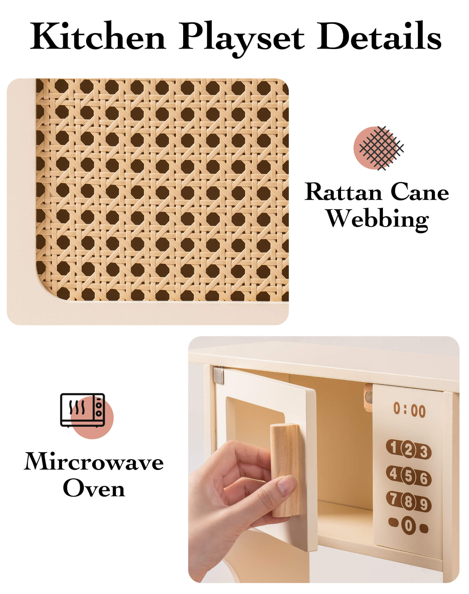 ROBUD Wooden Kids Play Kitchen Set - Mocha Montessori