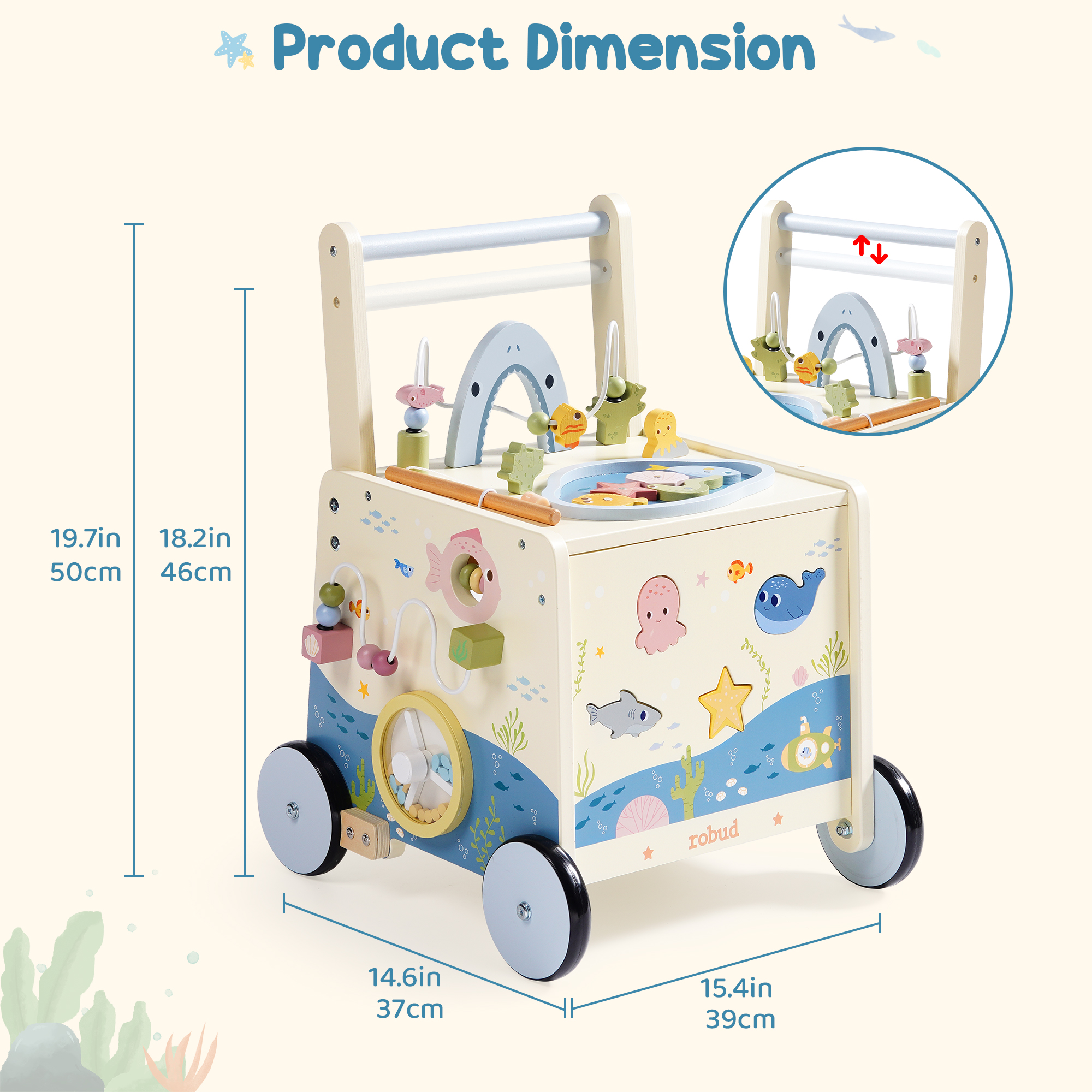ROBUD Wooden Baby Push Walker - Underwater World