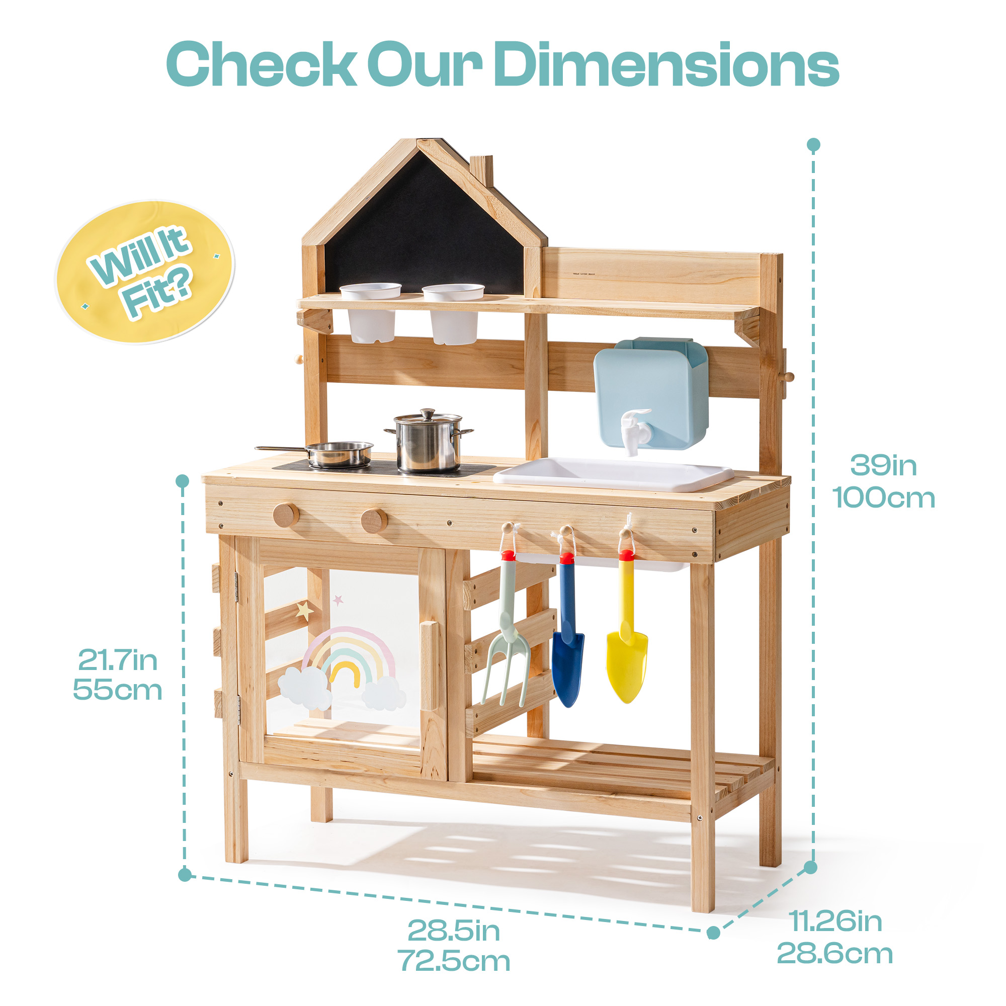 ROBUD Outdoor Mud Kitchen for Kids – Wooden Play Kitchen with Accessories