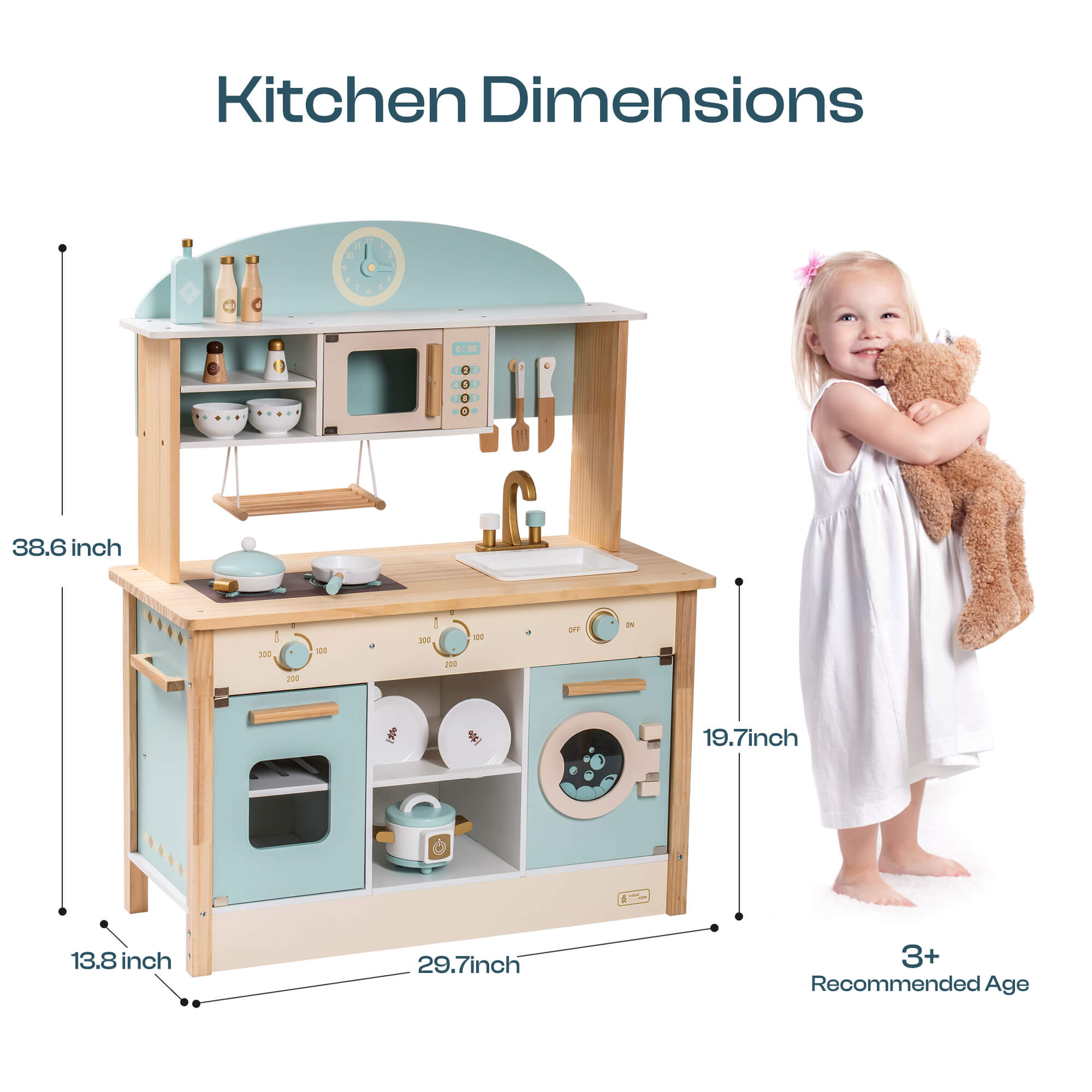 ROBUD Wooden Play Kitchen with Realistic Accessories