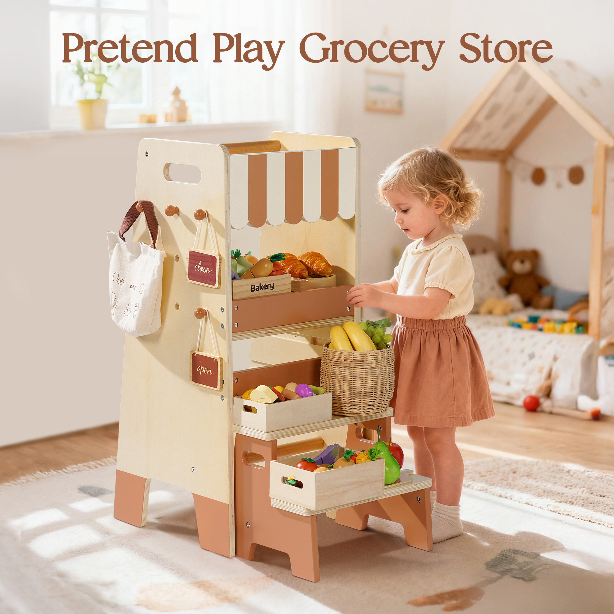 ROBUD Toddler Standing Tower with Step Stool Set