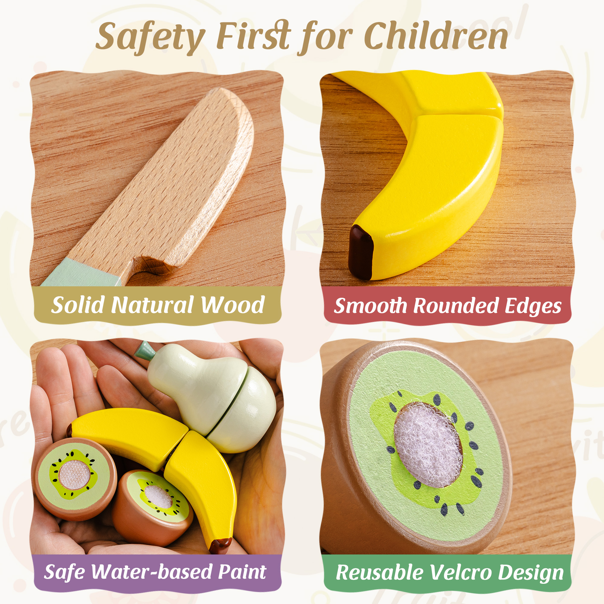 ROBUD Kids Wooden Picnic Play Food Set