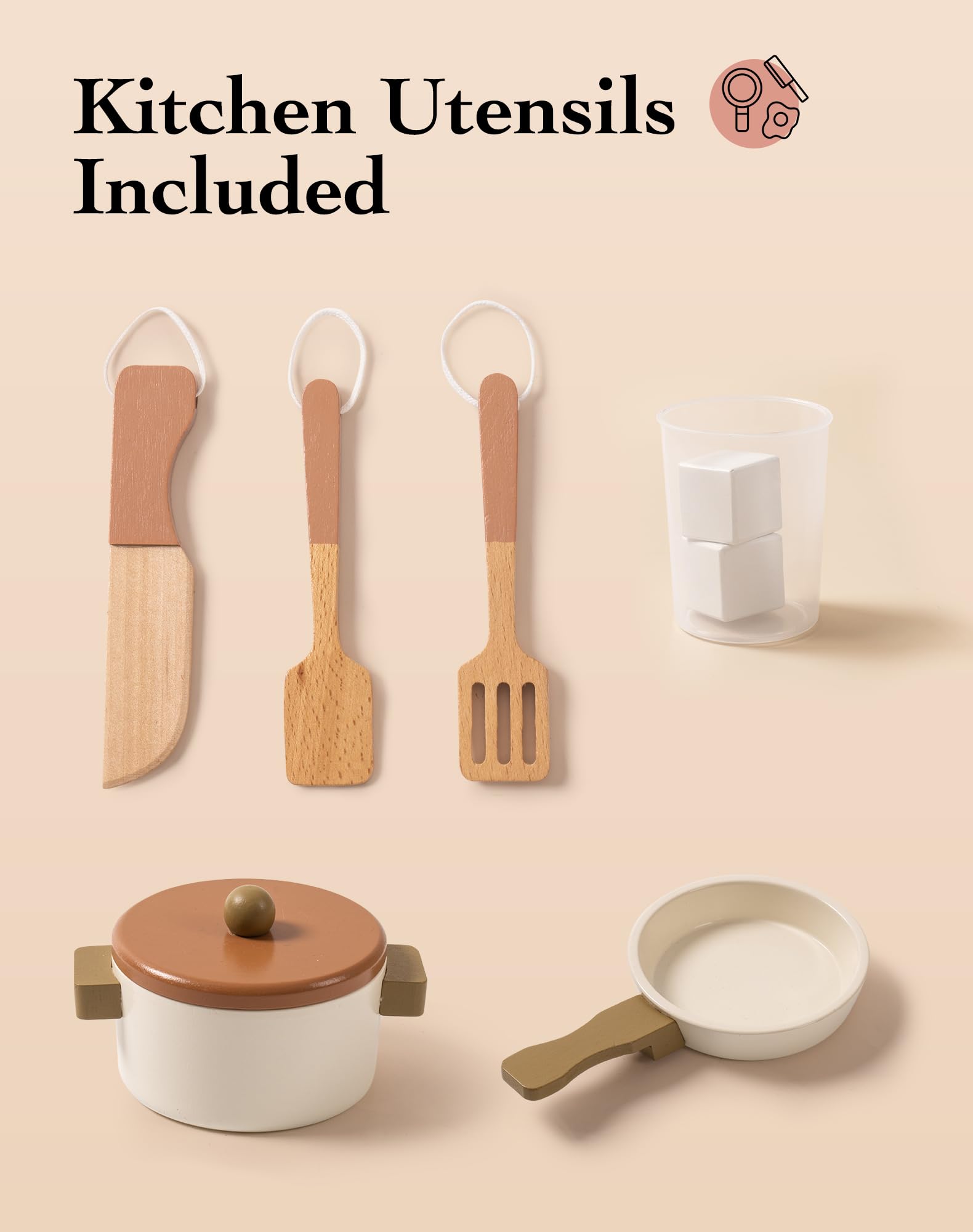 ROBUD Wooden Kids Play Kitchen Set - Mocha Montessori