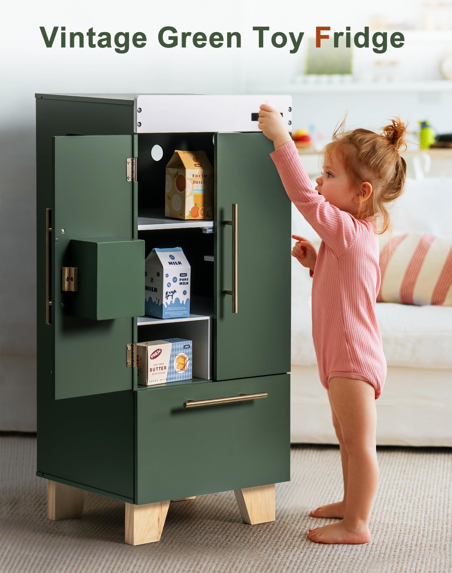 ROBUD Wooden Toy Refrigerator - Vintage Green