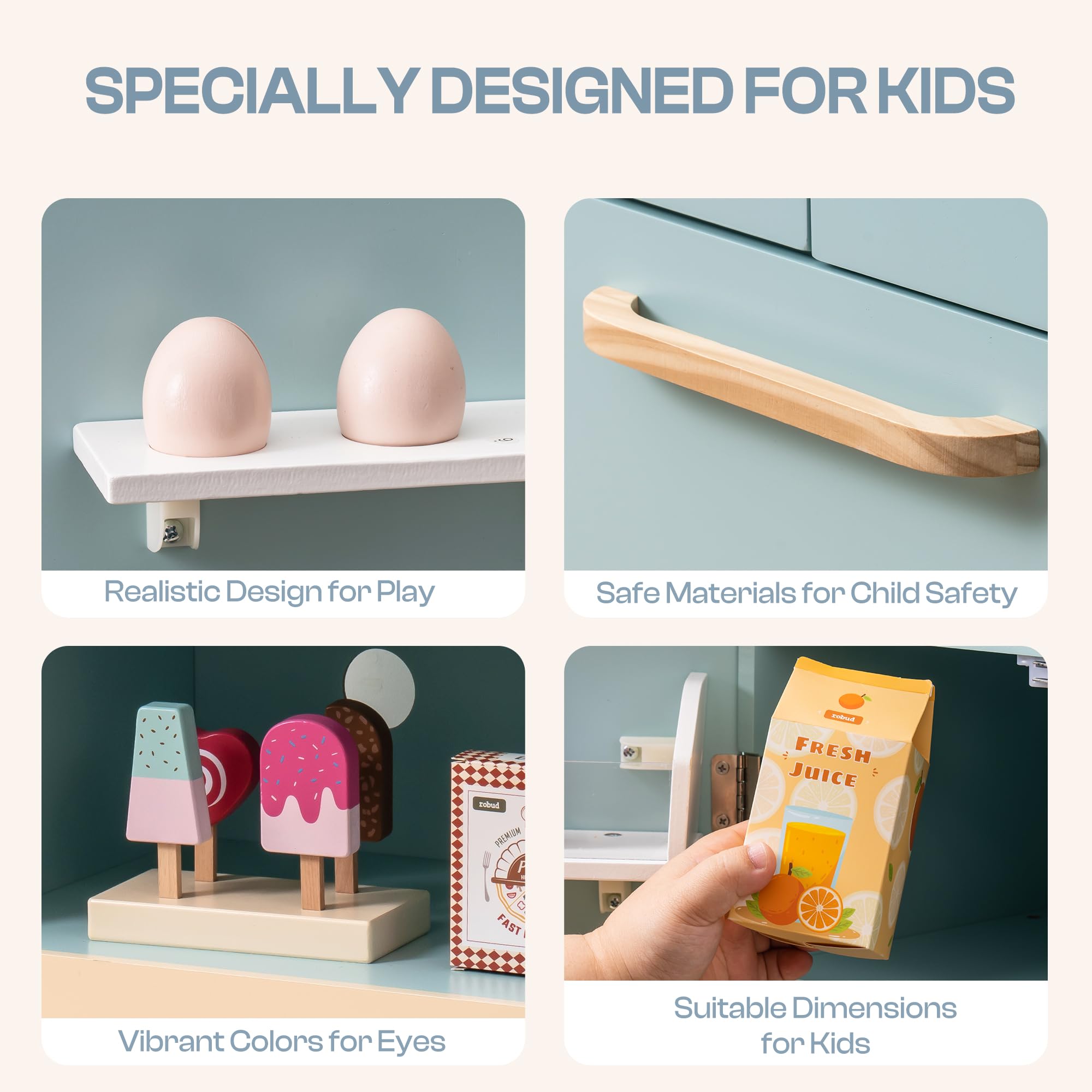 Robud Wooden Play Fridge Freezer Set for Kids