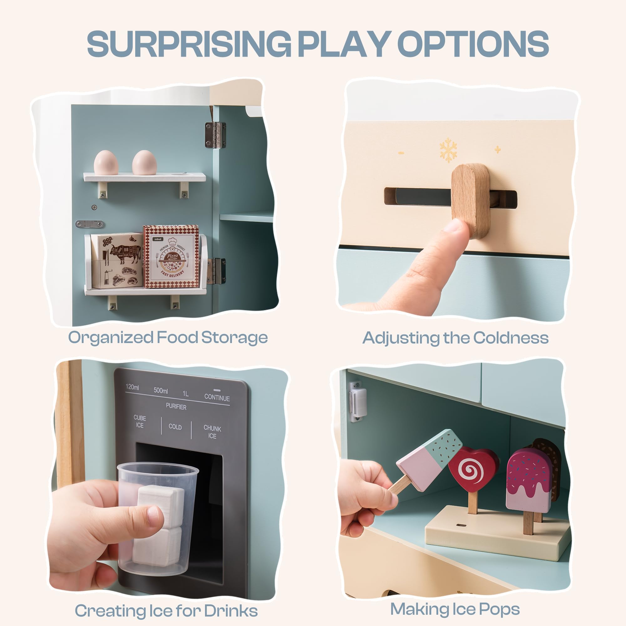 Robud Wooden Play Fridge Freezer Set for Kids