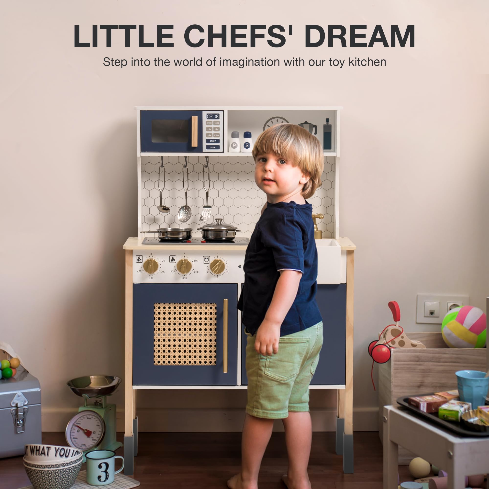 Robud Wooden Kids Play Kitchen Set - Vintage Pretend