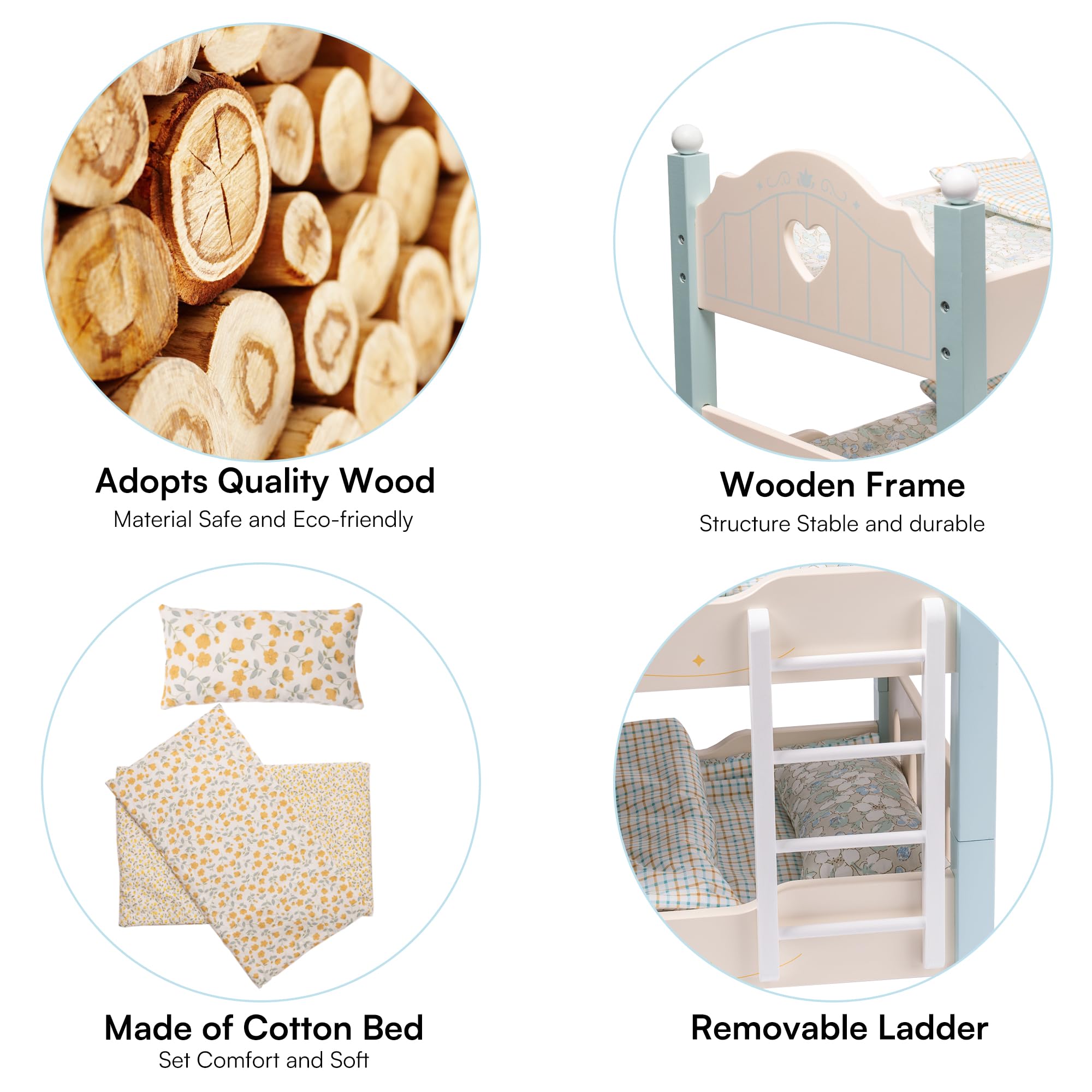 ROBUD Wooden Baby Doll Bed with Ladder and Bedding