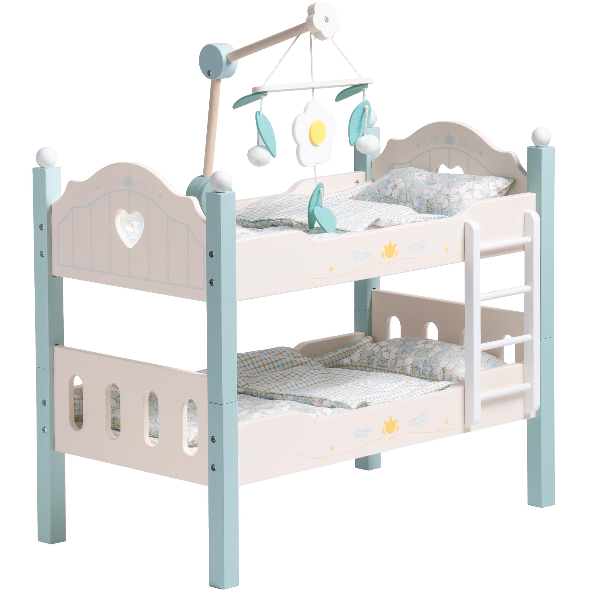 ROBUD Wooden Baby Doll Bed with Ladder and Bedding
