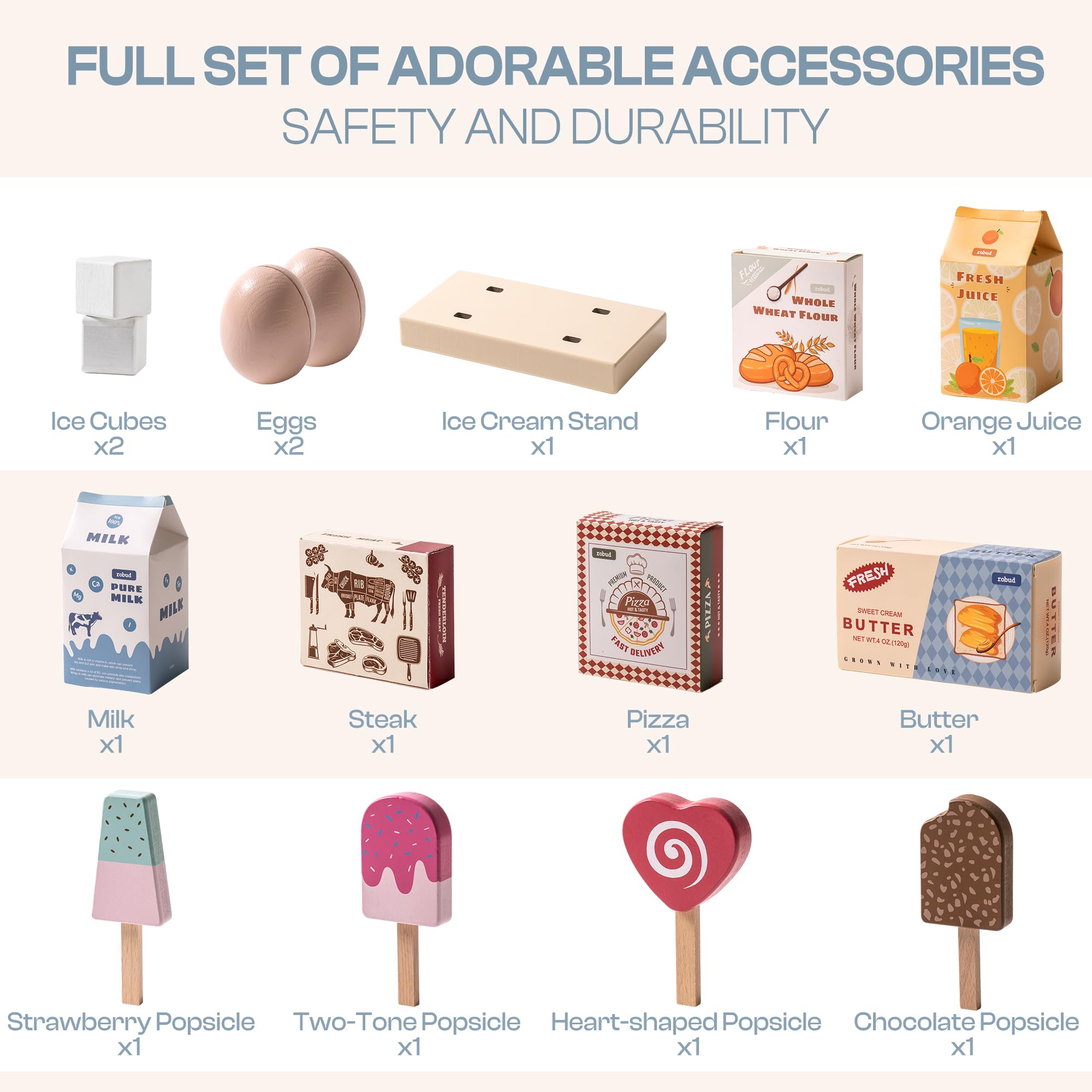 Robud Wooden Play Fridge Freezer Set for Kids