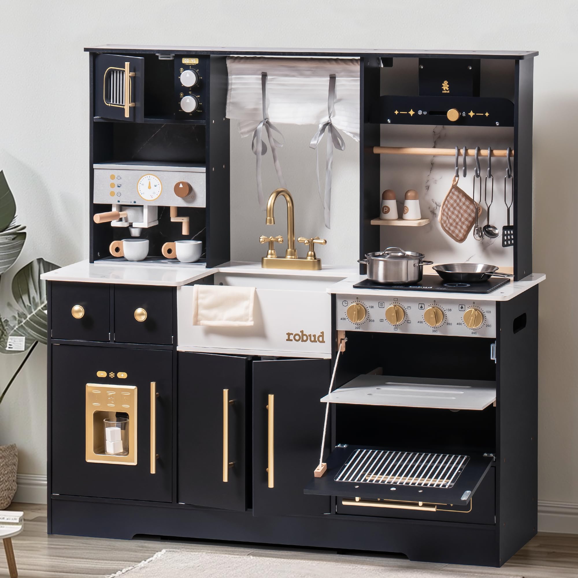 ROBUD Modern Play Kitchen for Kids - Black