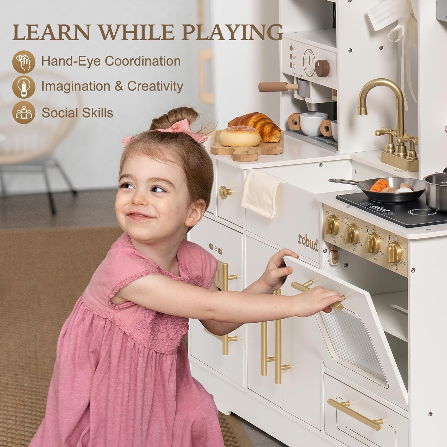 ROBUD Modern Play Kitchen for Kids - White