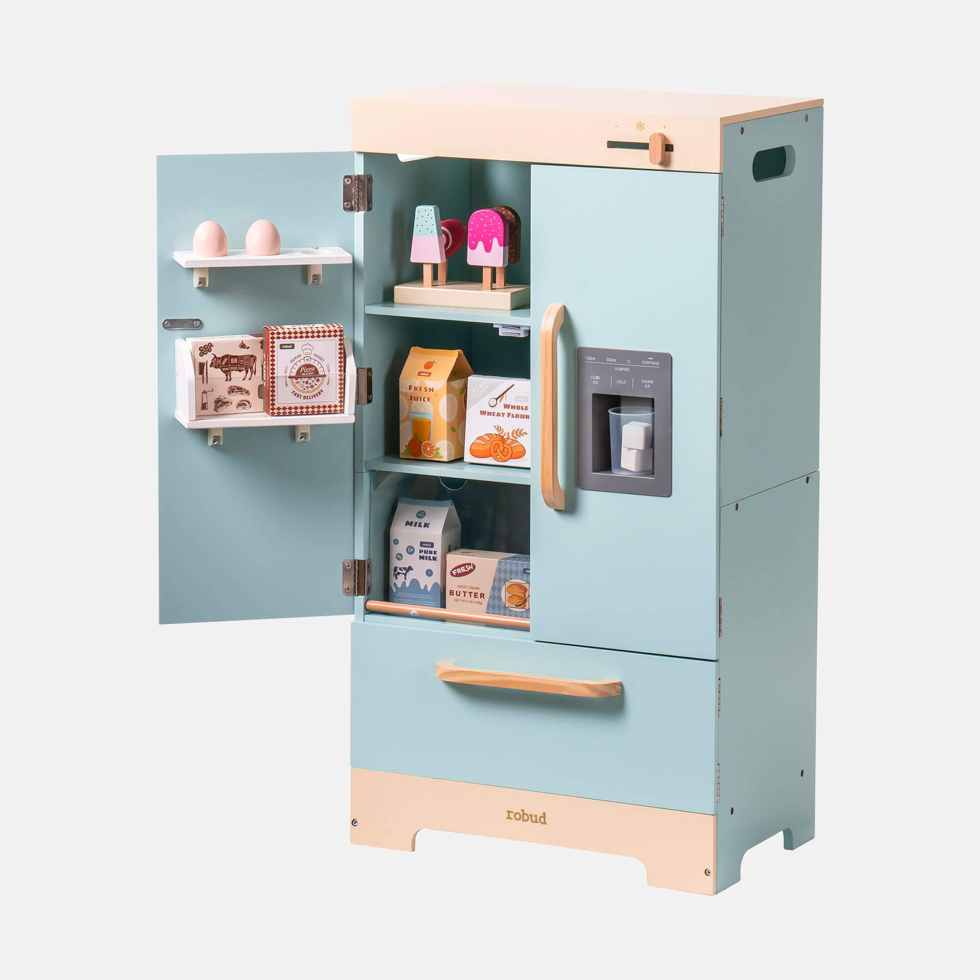 Robud Wooden Play Fridge Freezer Set for Kids