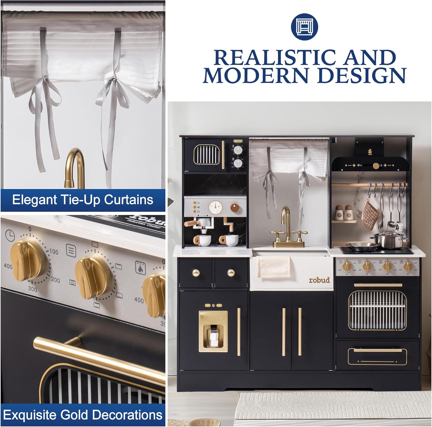 Modern Play Kitchen for Kids Black