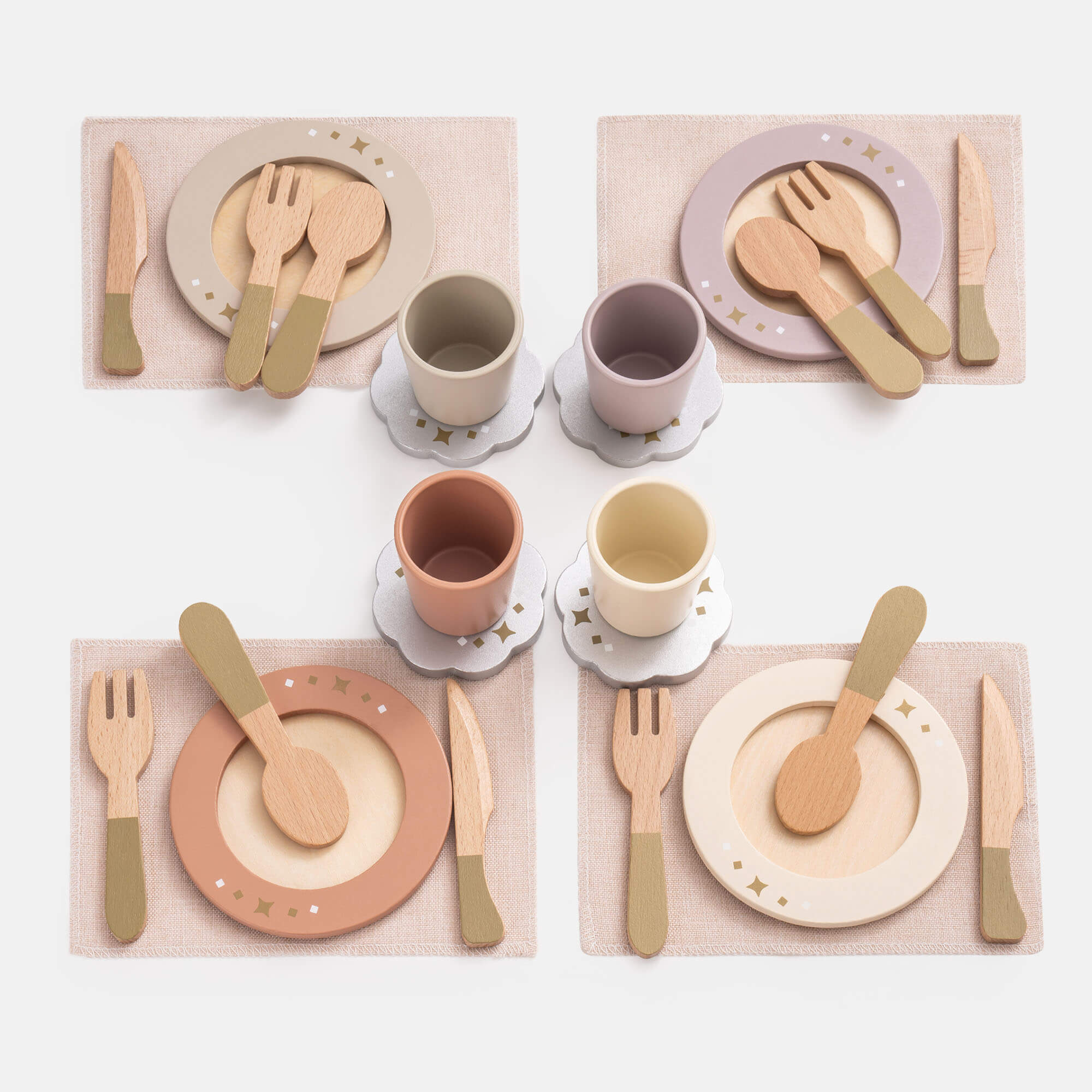 ROBUD 4-Set Wooden Play Dishes Set
