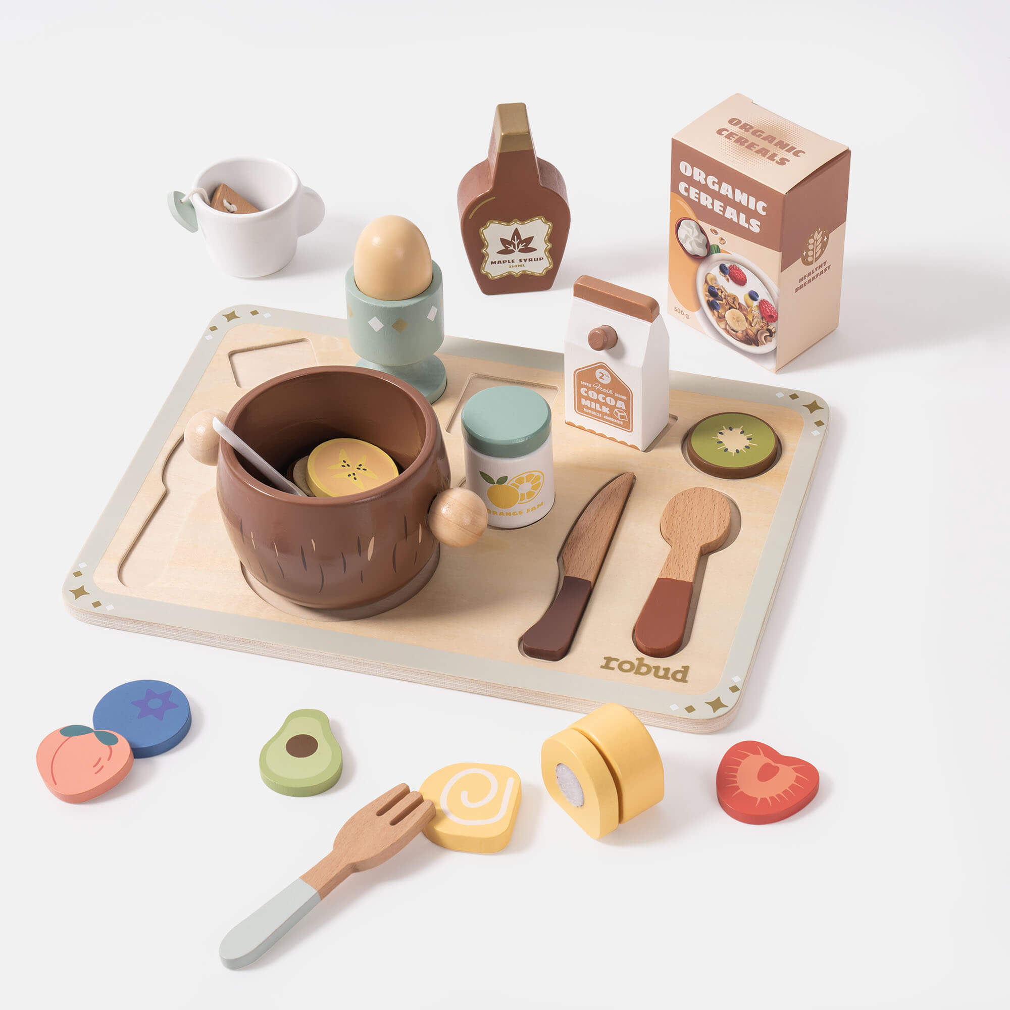 ROBUD 31-Piece Wooden Play Food Sets for Kids