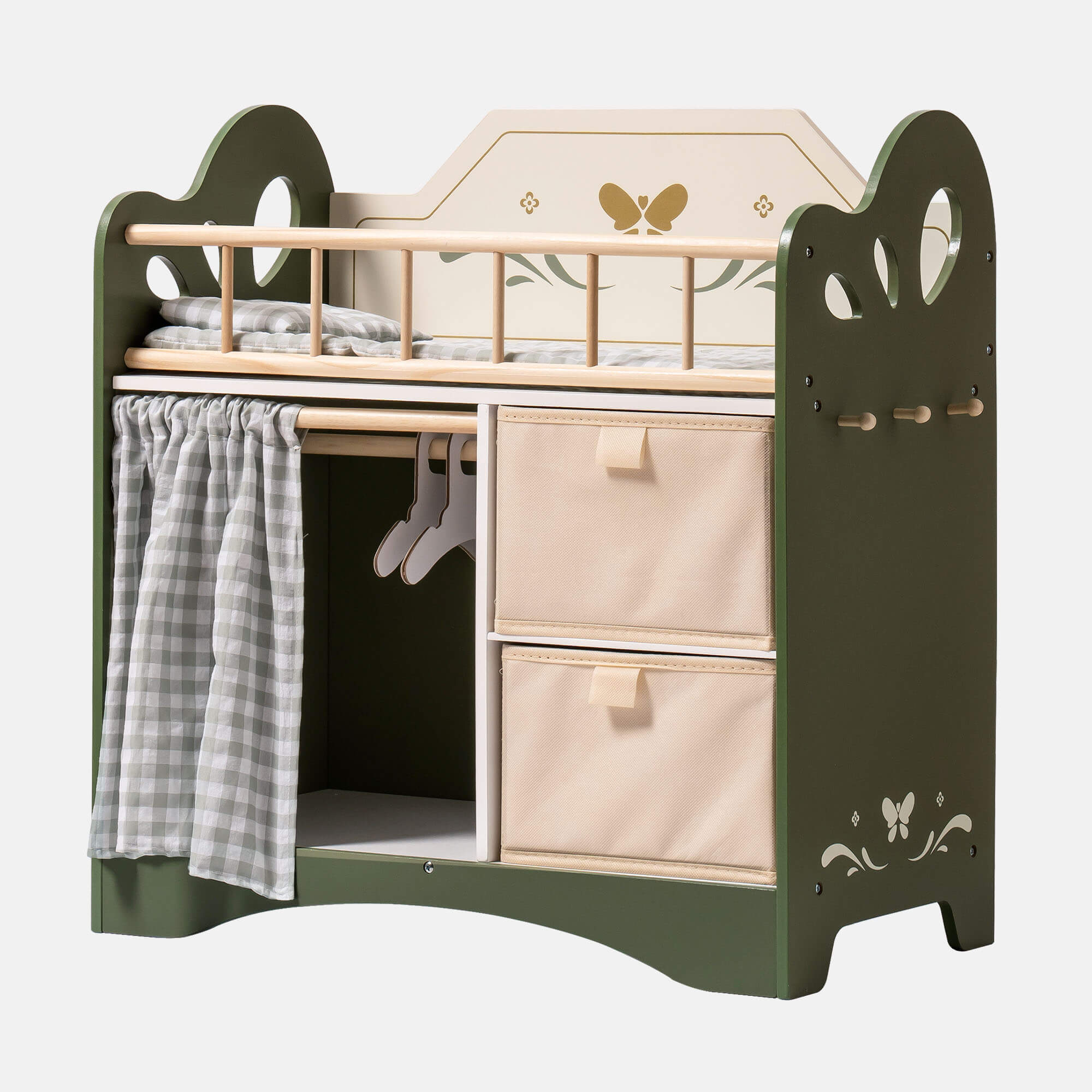 ROBUD Wooden Baby Doll Crib for Kids
