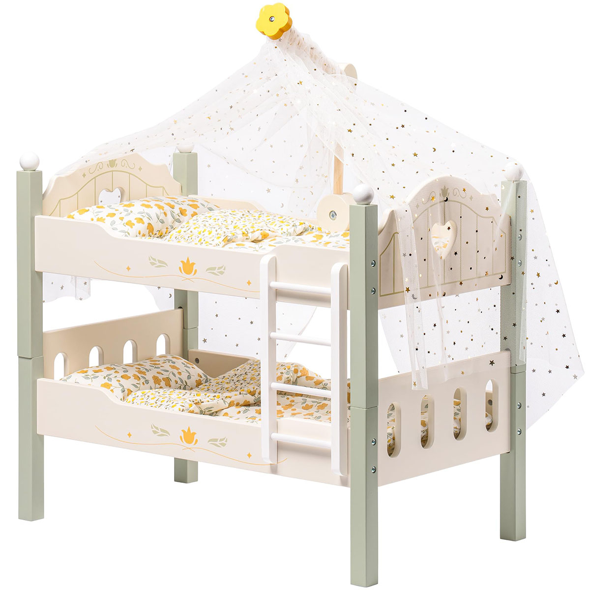 ROBUD Wooden Baby Doll Bed with Ladder and Bedding
