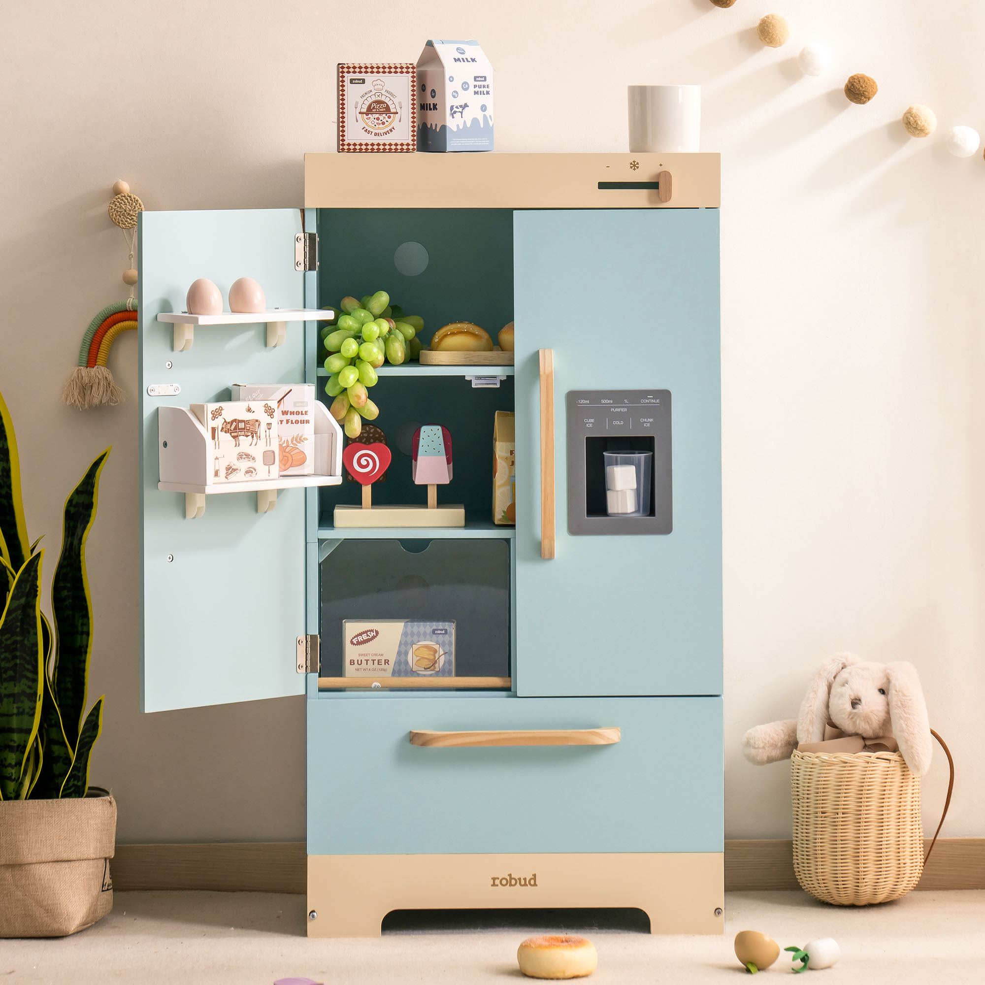 Robud Wooden Play Fridge Freezer Set for Kids