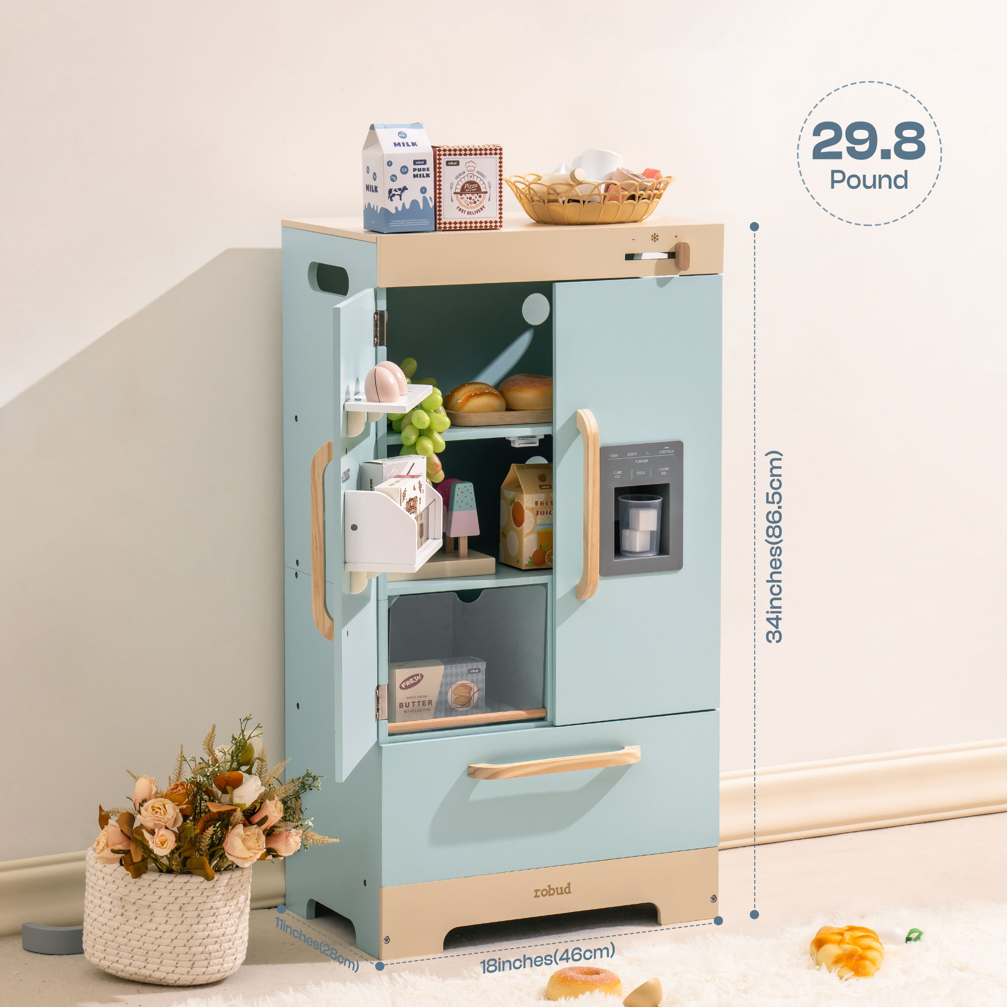 Robud Wooden Play Fridge Freezer Set for Kids