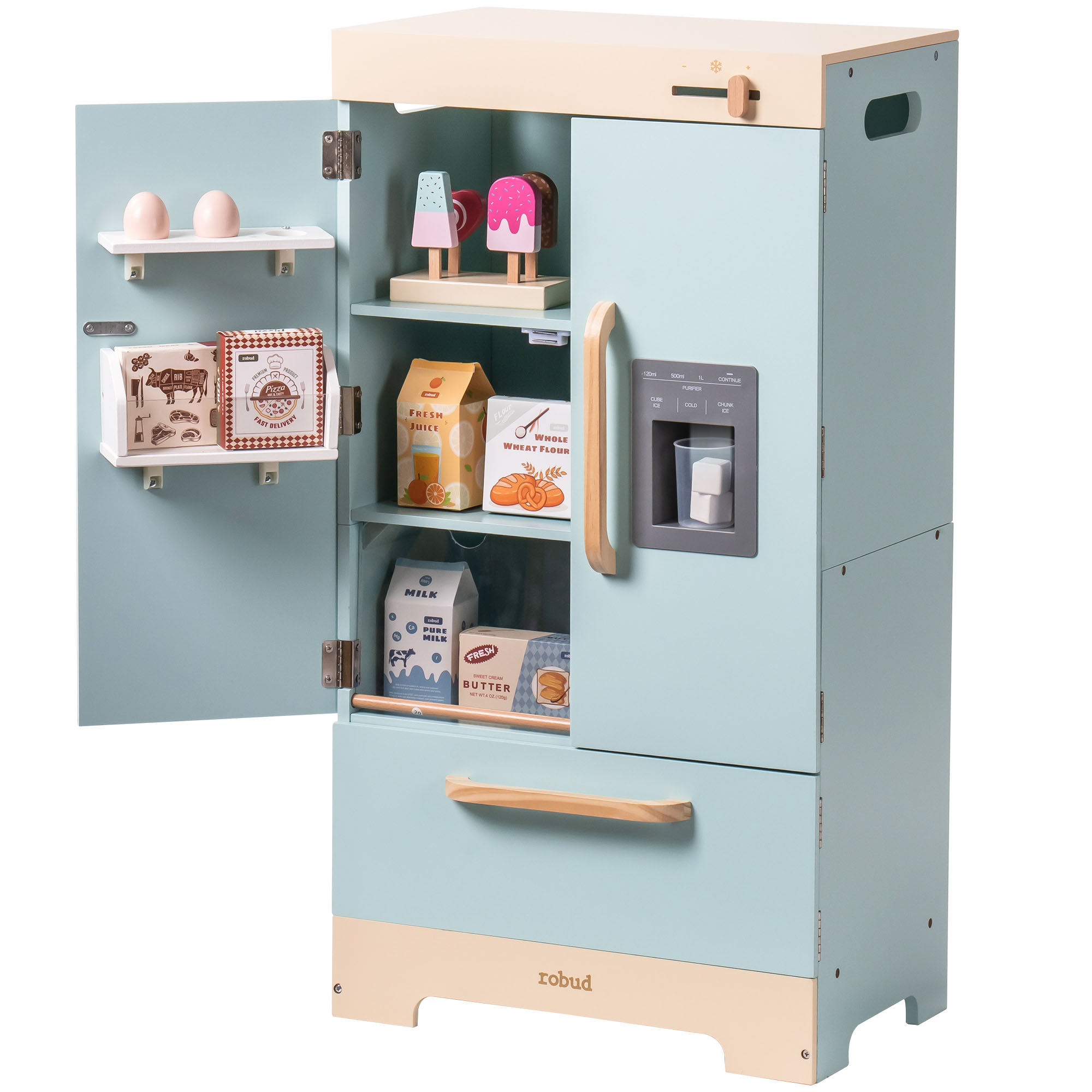 Robud Wooden Play Fridge Freezer Set for Kids
