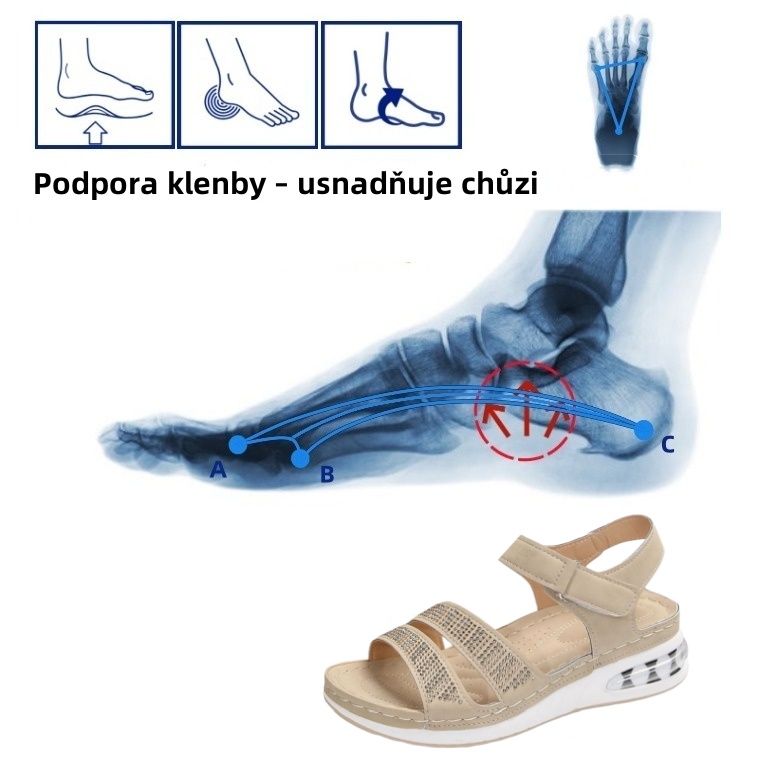 [🎁Dnes za poloviční cenu - Nenechte si to ujít] Letní klasické dámské ortopedické sandály s diamantovými cvočky pro tlumení nárazů - snižují tlak při chůzi 👞 Usnadňují chůzi