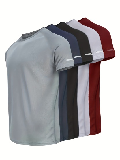 Men's Quick-Dry Sports T-Shirt with Reflective Strips, Moisture-Wicking
